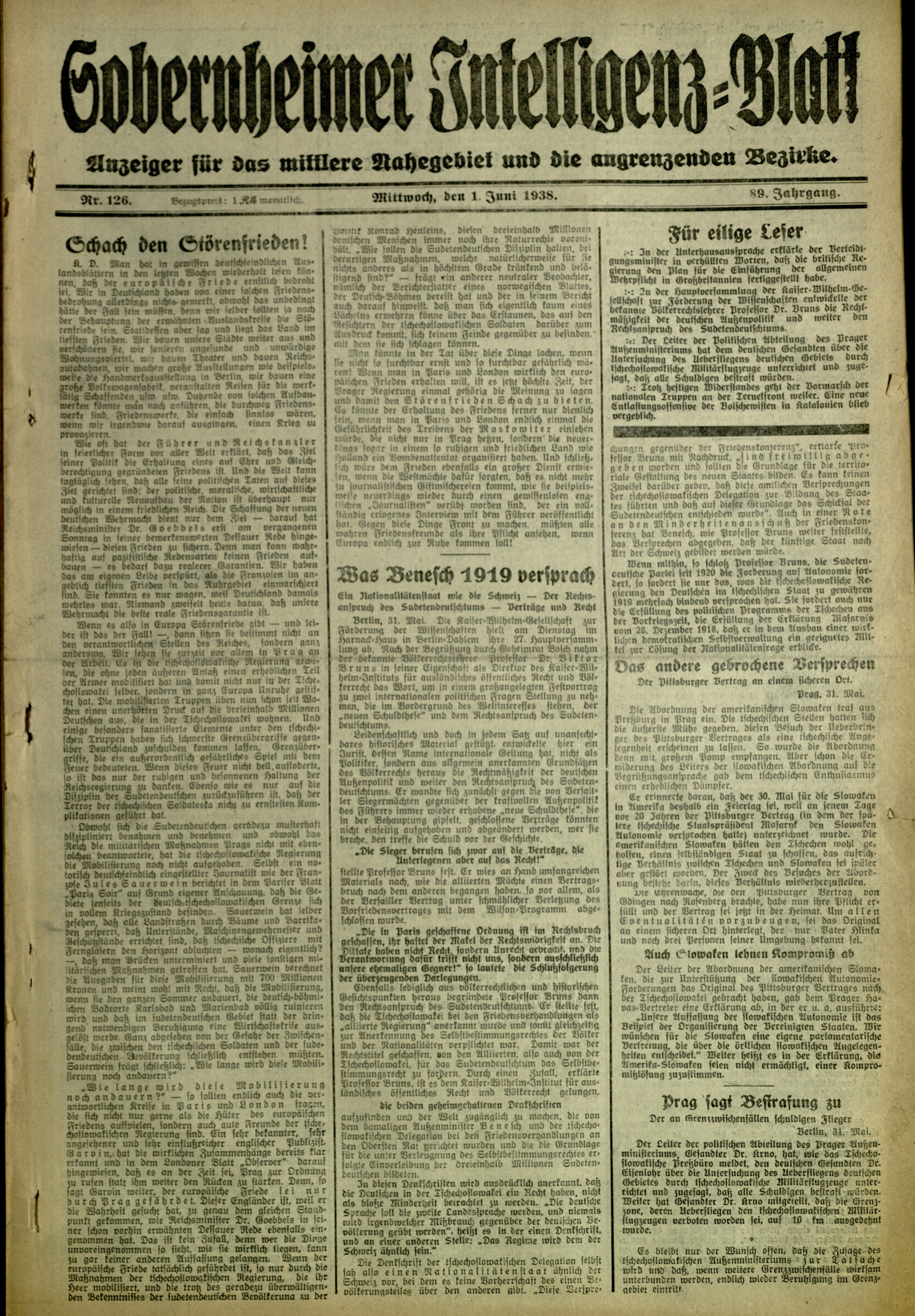 Zeitung: Sobernheimer Intelligenzblatt; Juni 1938, Jg. 88 Nr. 126 (Heimatmuseum Bad Sobernheim CC BY-NC-SA)