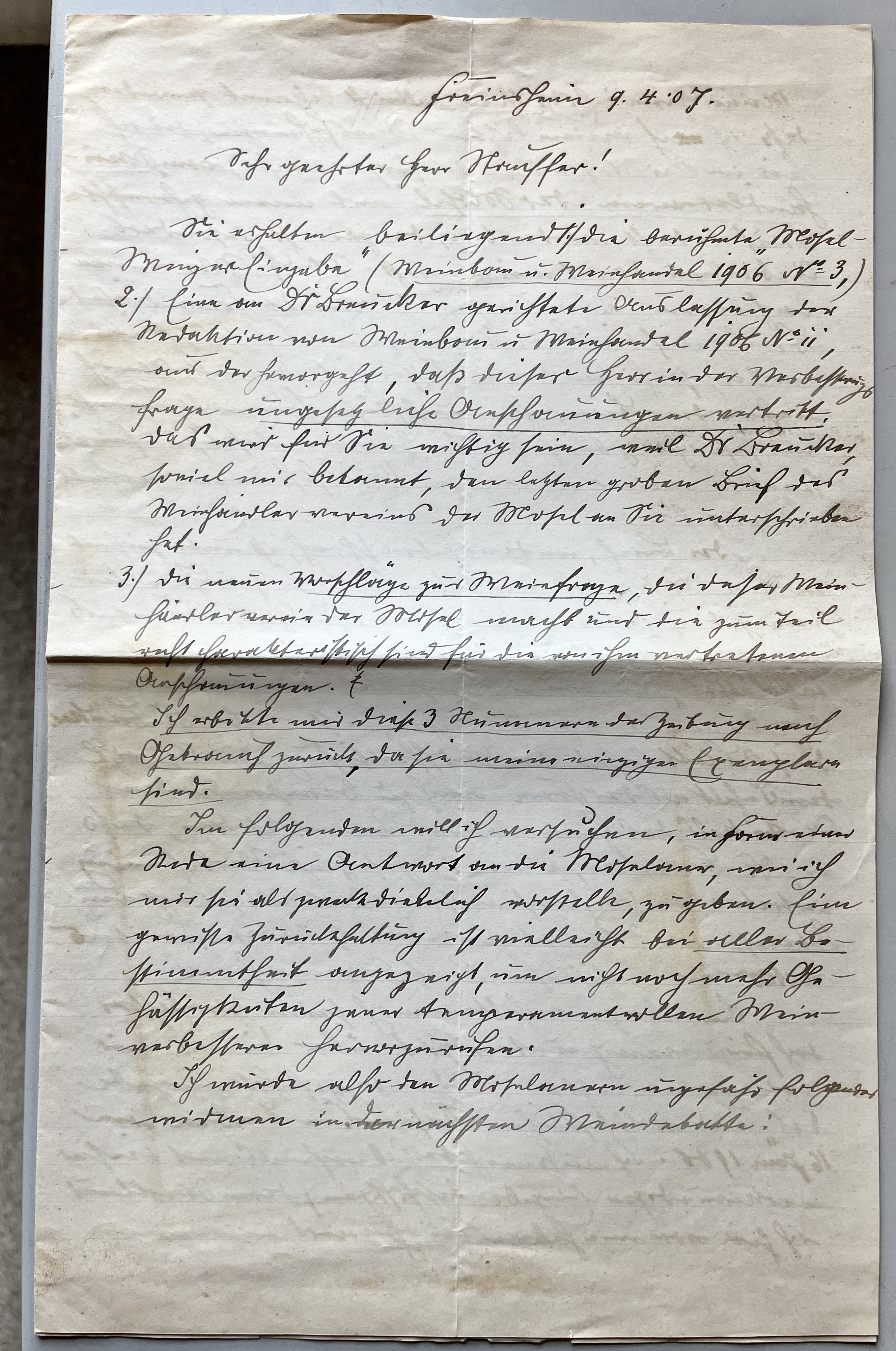 Brief an den Reichstagsabgeordneten Heinrich Stauffer (Museum Im Alten Rathaus Grünstadt CC BY-NC-SA)