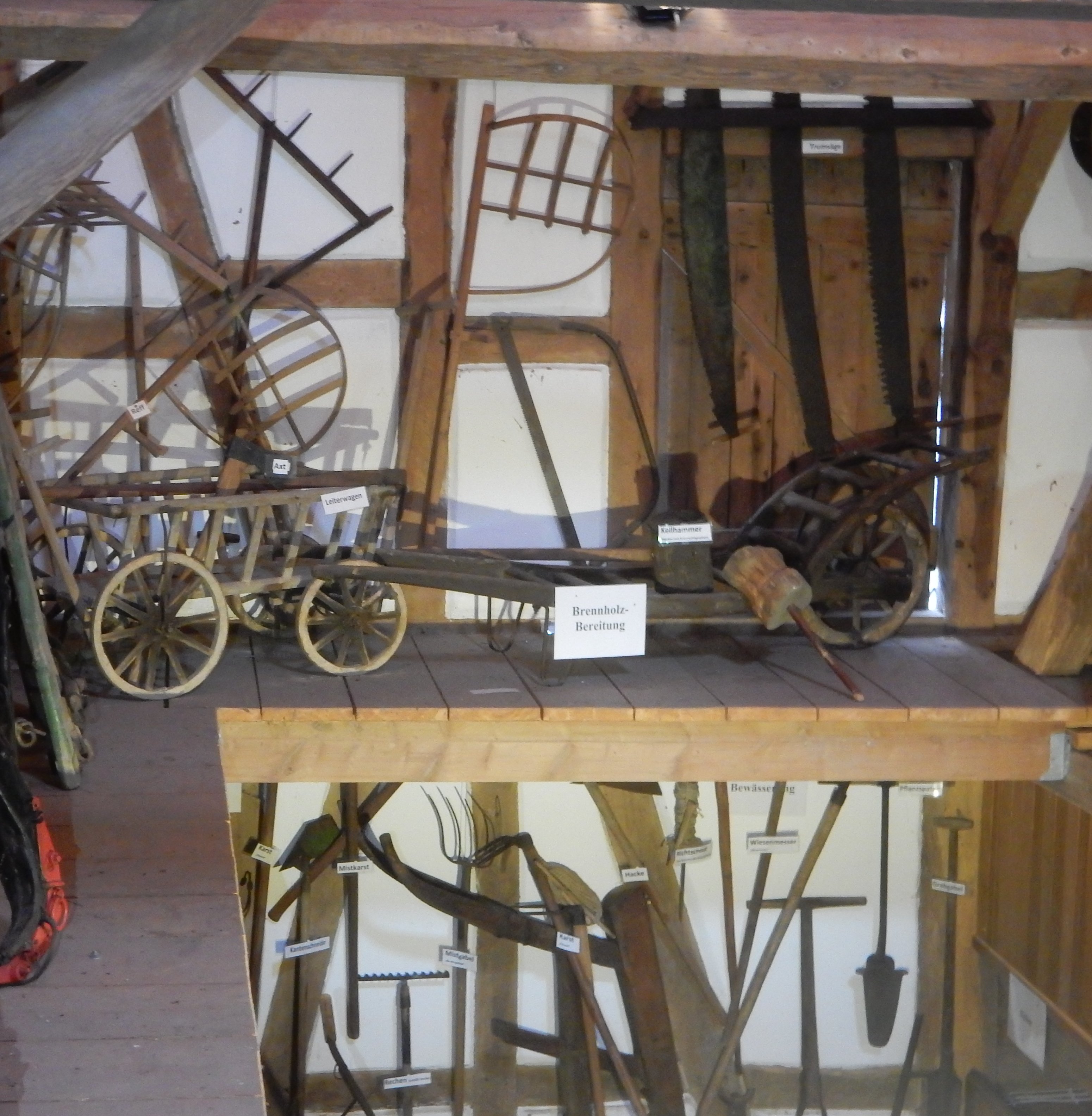 Konvolut Gegenstände aus dem Bereich Holzbearbeitung (Brennholz) Jauche, Transport (Einrichmuseum CC BY-NC-SA)