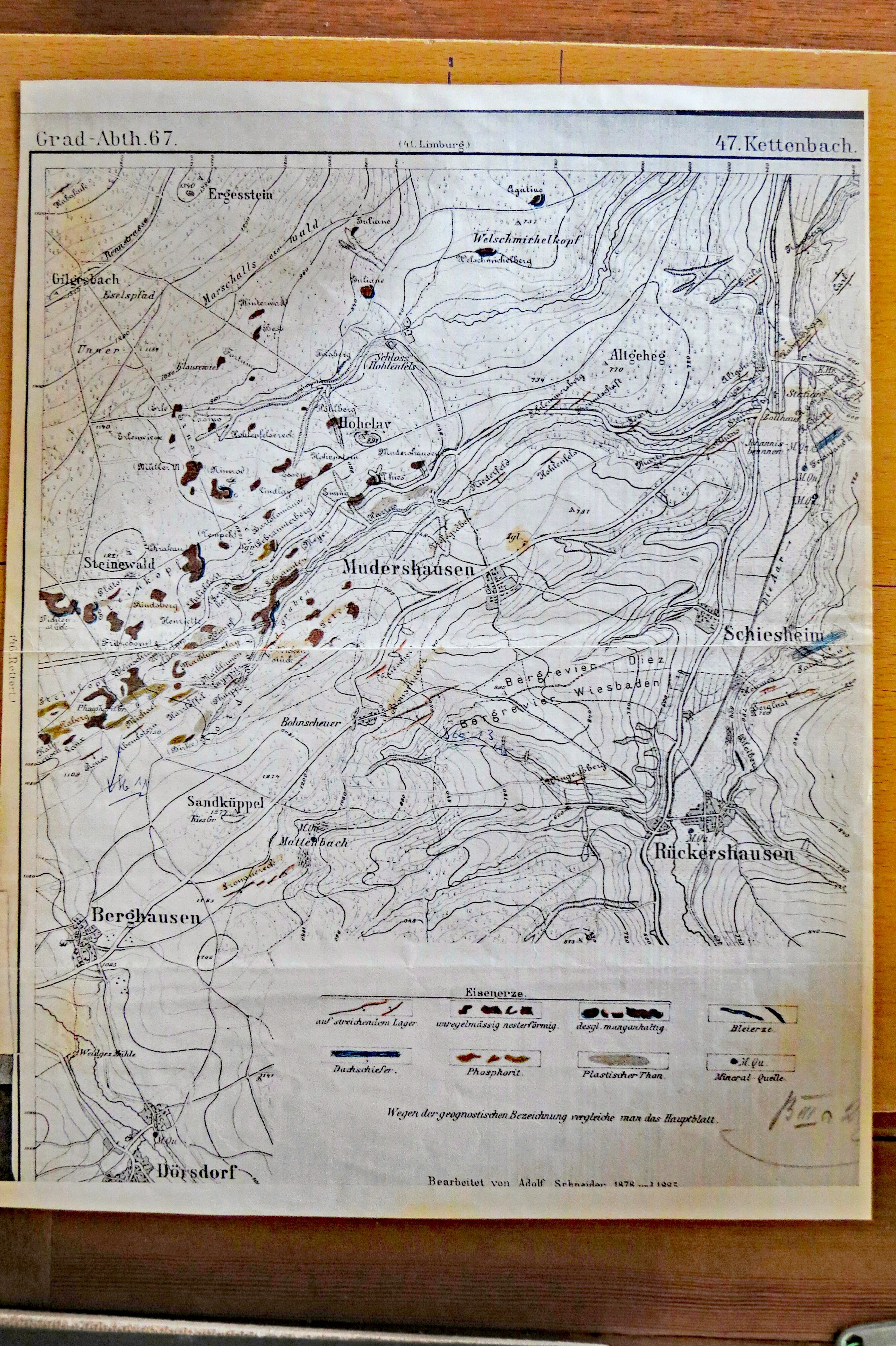 Konvolut Gegenstände von Steiger Wilhelm Gerlach: Geologische Karte des Gebiets um Mudershausen (Museumsverein Einrich e.V. CC BY-NC-SA)