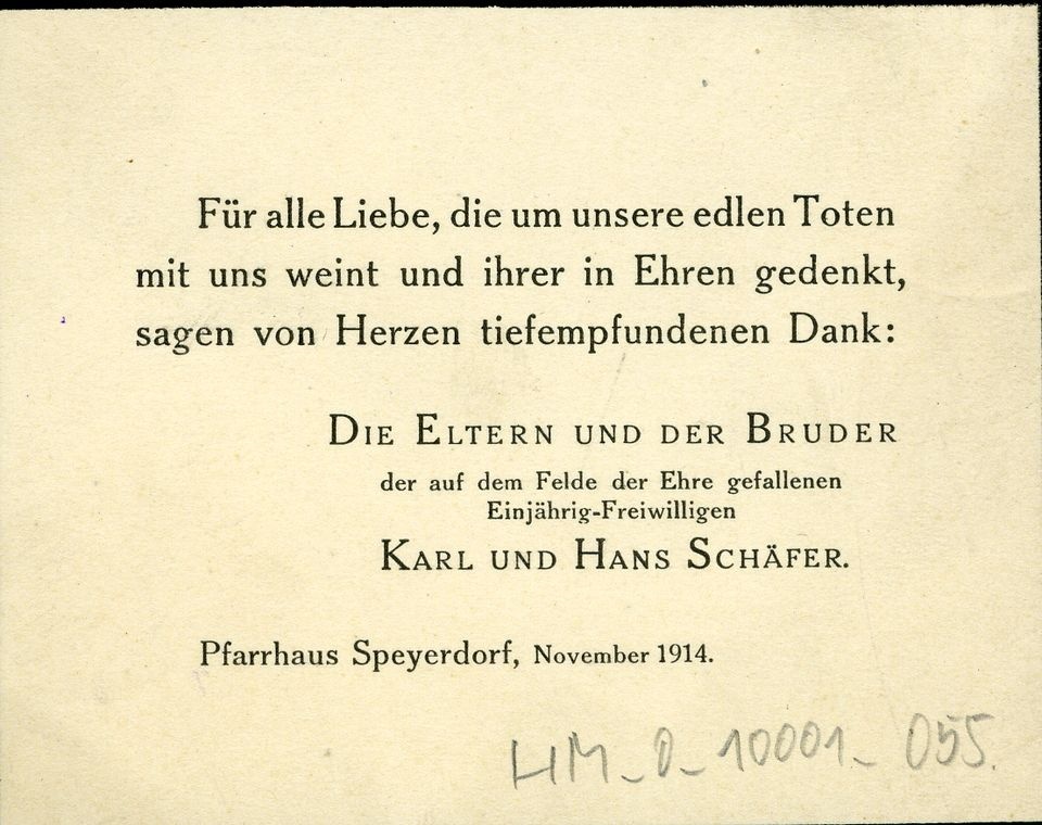 Danksagungskarte (Historisches Museum der Pfalz, Speyer CC BY)