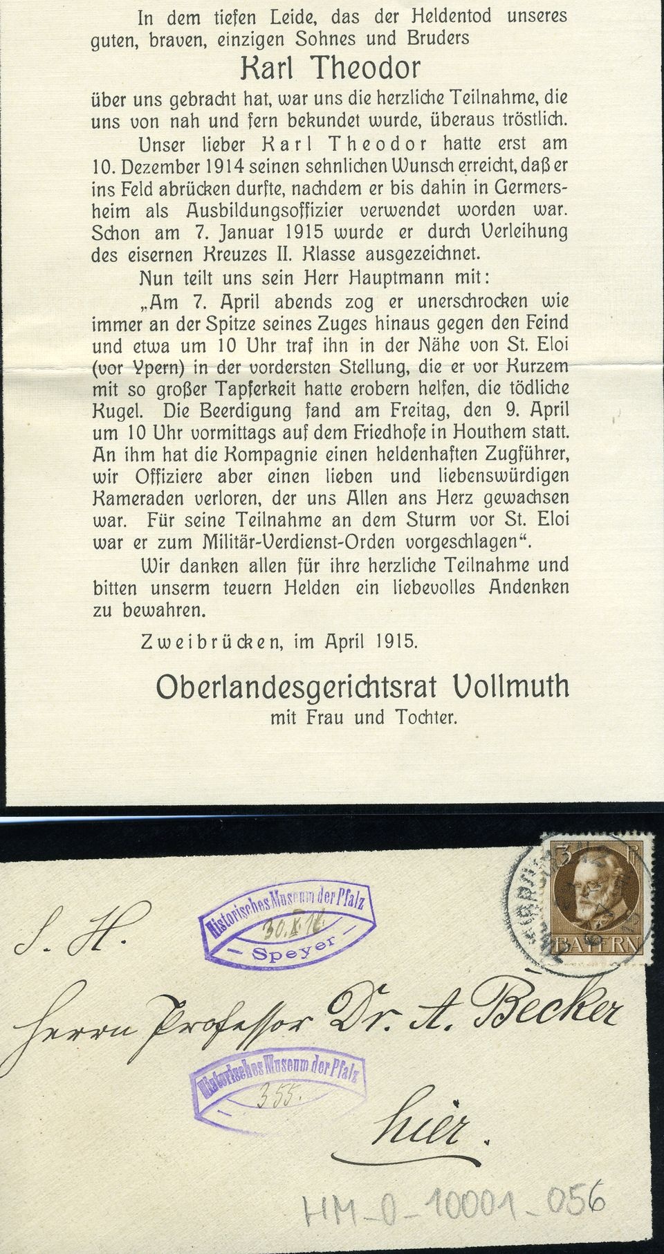 Danksagungskarte mit Umschlag (Historisches Museum der Pfalz, Speyer CC BY)