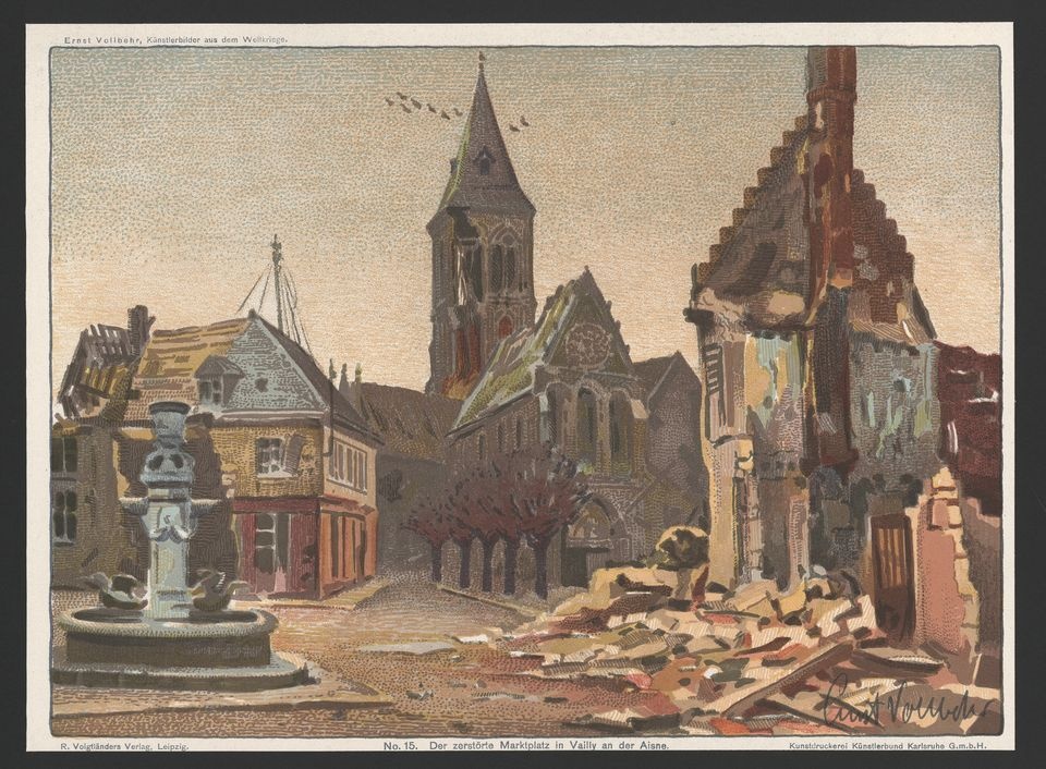 &quot;Der zerstörte Marktplatz in Vailly an der Aisne&quot; (Historisches Museum der Pfalz, Speyer CC BY)