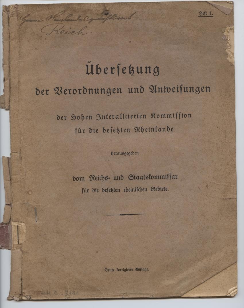Verordnungen für die besetzten rheinischen Gebiete (Historisches Museum der Pfalz, Speyer CC BY)