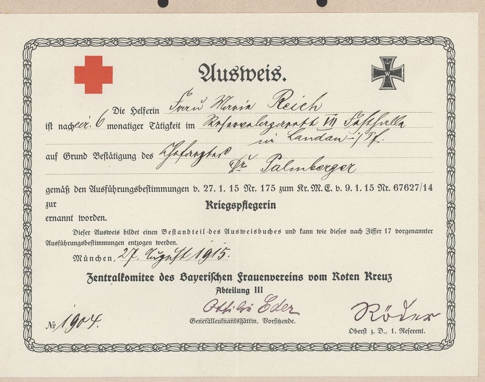 Ausweis des Bayerischen Frauenvereins vom Roten Kreuz (Historisches Museum der Pfalz, Speyer CC BY)