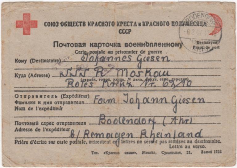 Feldpostbrief an Johannes Giesen (Heimatmuseum und -Archiv Bad Bodendorf CC BY-NC-SA)