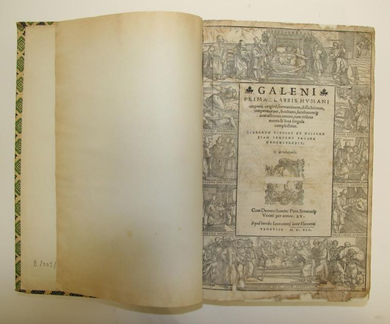 Galenus von Pergamon; Opera omnia. Prima classis humani corporis origine, formationem […]. Librorum titulos et diligenti (Museum am Strom, Bingen CC BY-NC-SA)