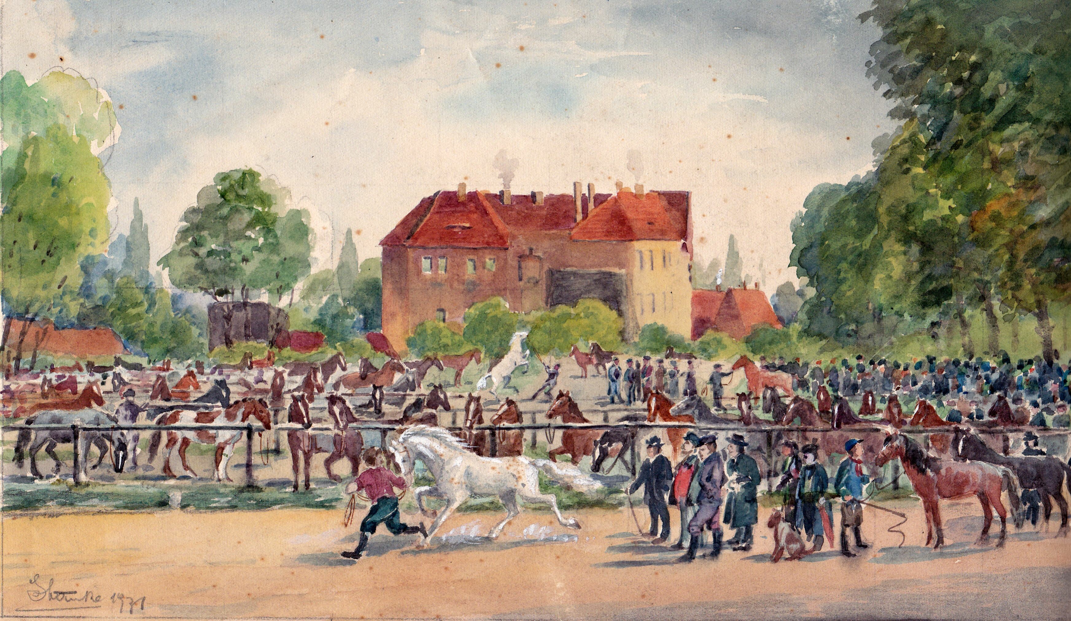 Pferdemarkt am Roßplatz (Museum Schloss Klippenstein CC BY-NC-SA)