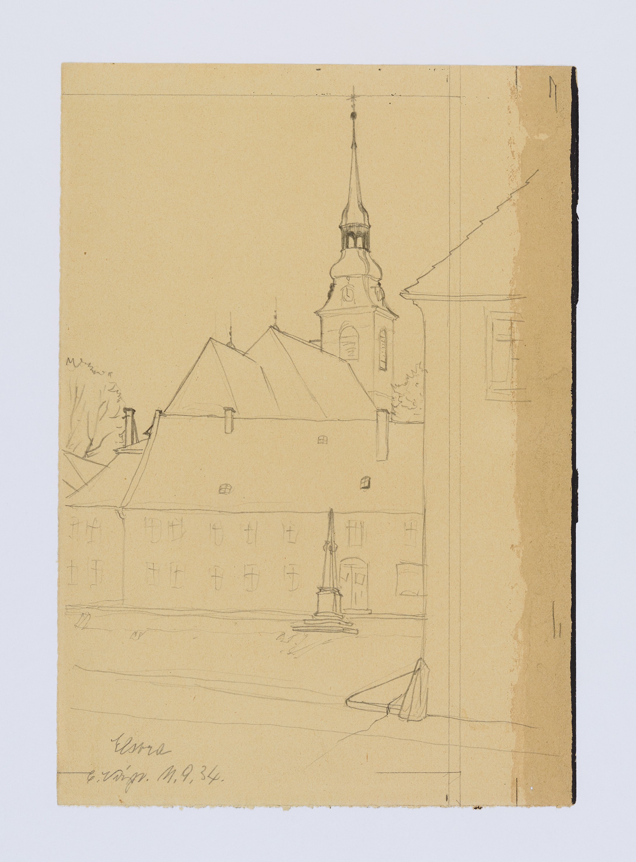 Bleistiftzeichnung Kirche Elstra (Museum Schloss Klippenstein CC BY-NC-SA)