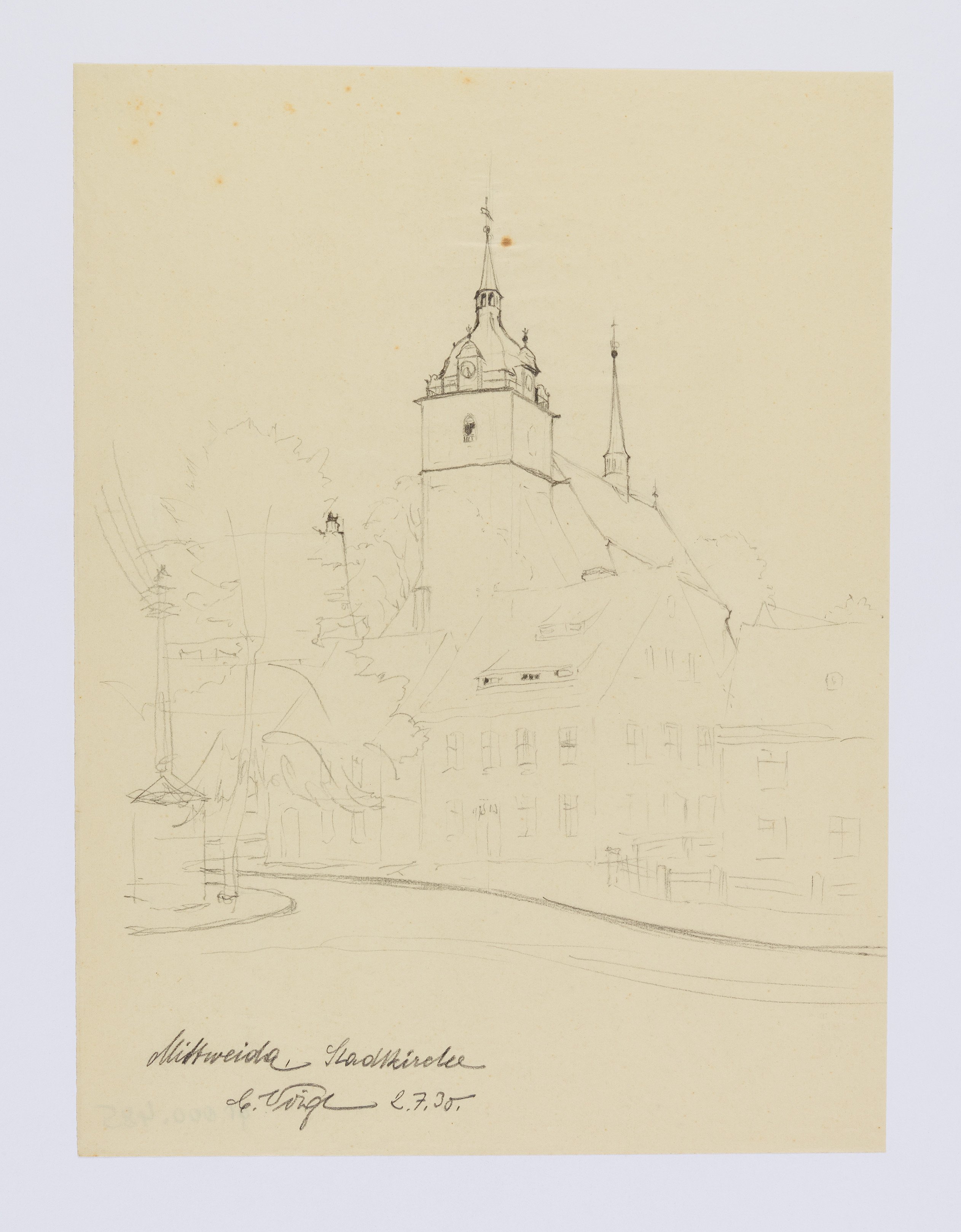 Bleistiftzeichnung Stadtkirche Mittweida (Museum Schloss Klippenstein CC BY-NC-SA)