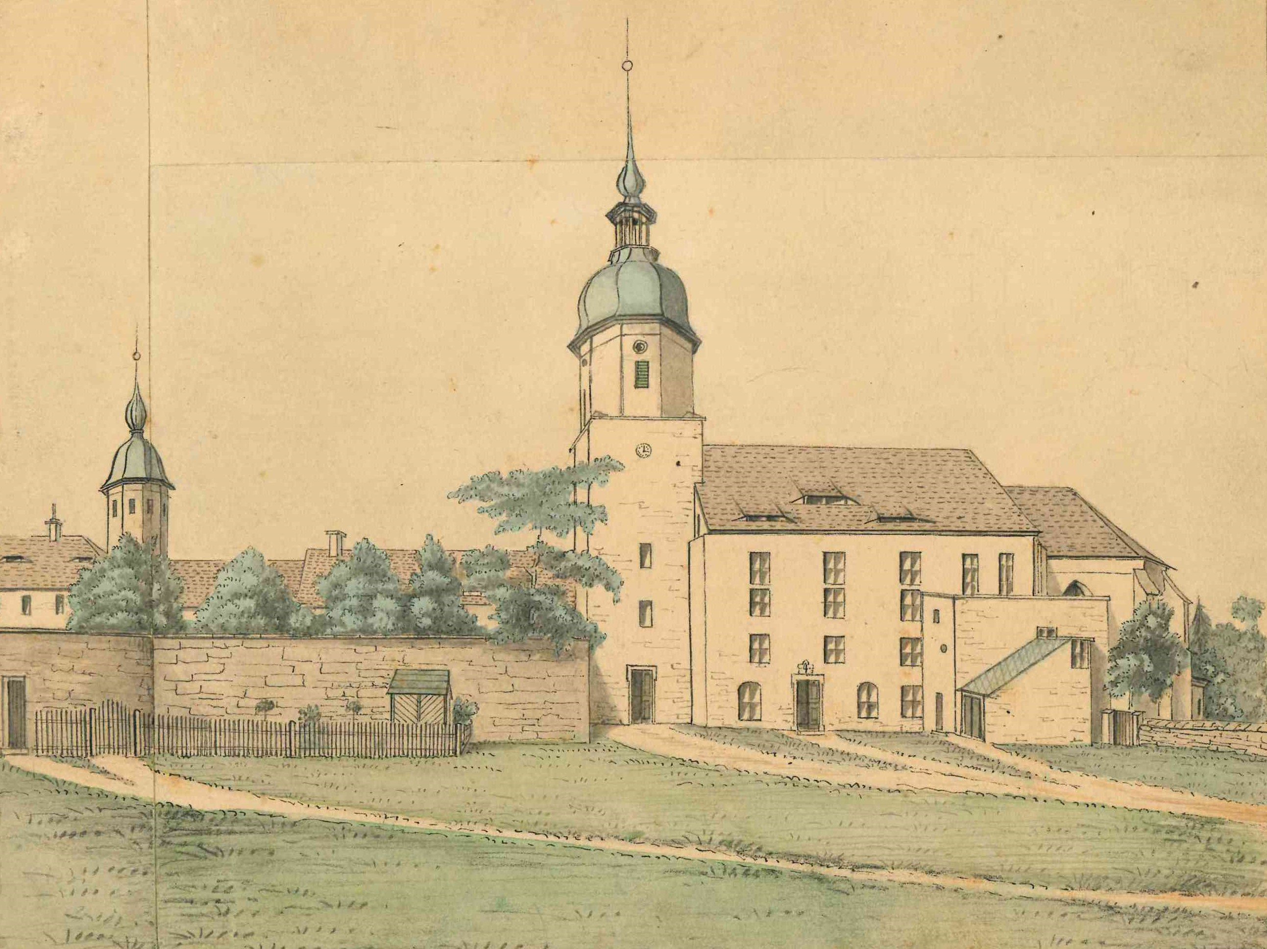 Riesa, Kirche und Kirchplatz (Stadtmuseum Riesa mit Benno-Werth-Sammlung CC BY-NC-SA)