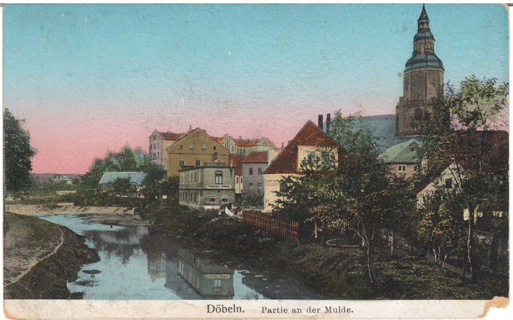 Ansichtspostkarte Döbeln: Partie an der Mulde (Stadtmuseum / Kleine Galerie Döbeln CC BY-NC-SA)