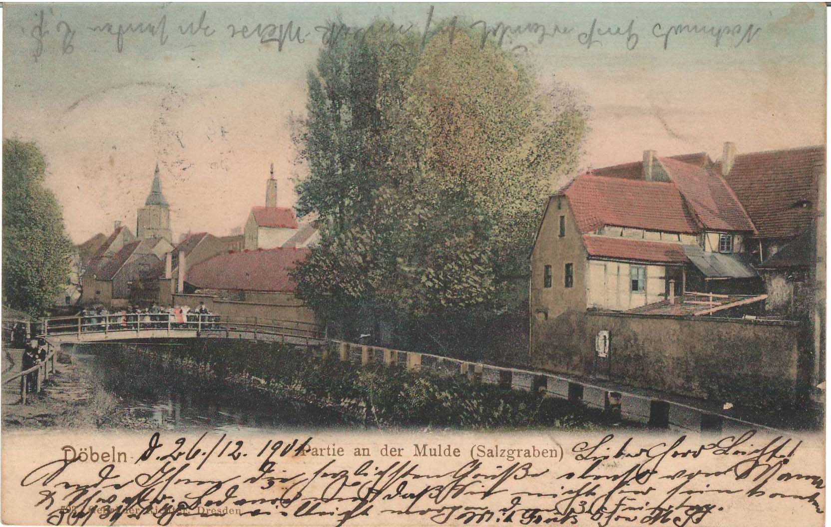 Ansichtspostkarte Döbeln: Partie an der Mulde (Salzgraben) (Stadtmuseum / Kleine Galerie Döbeln CC BY-NC-SA)