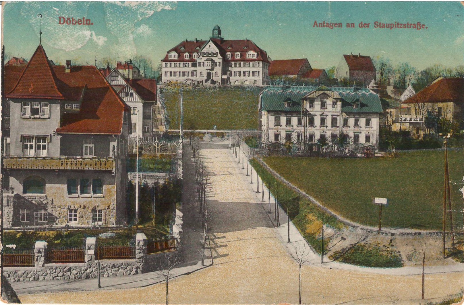 Ansichtspostkarte Döbeln: Anlagen an der Staupitzstraße (Stadtmuseum / Kleine Galerie Döbeln CC BY-NC-SA)