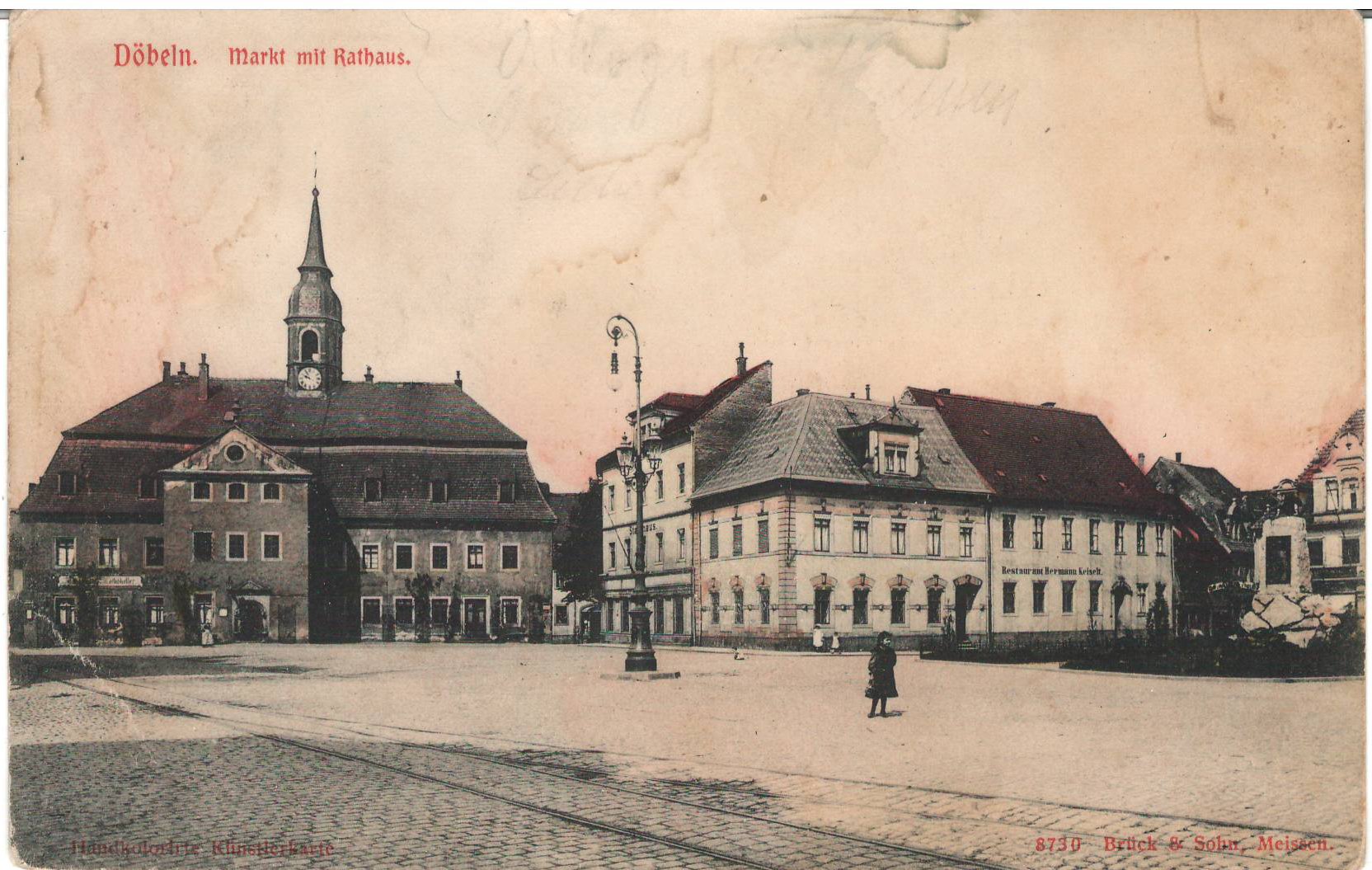 Ansichtspostkarte Döbeln: Markt mit Rathaus (Stadtmuseum / Kleine Galerie Döbeln CC BY-NC-SA)
