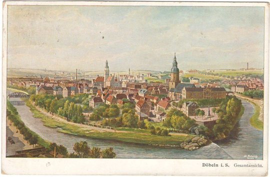 Ansichtspostkarte Döbeln: Gesamtansicht (Stadtmuseum / Kleine Galerie Döbeln CC BY-NC-SA)