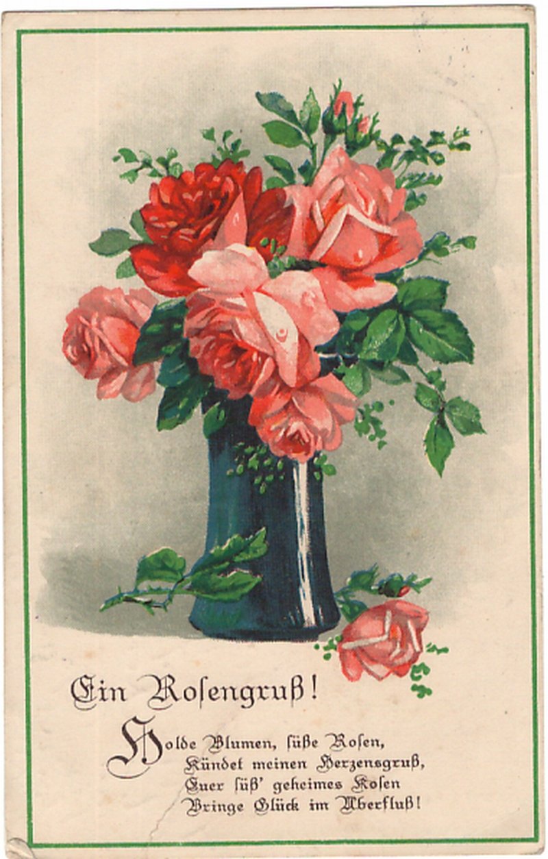 Grußkarte: Ein Rosengruß (Stadtmuseum / Kleine Galerie Döbeln CC BY-NC-SA)