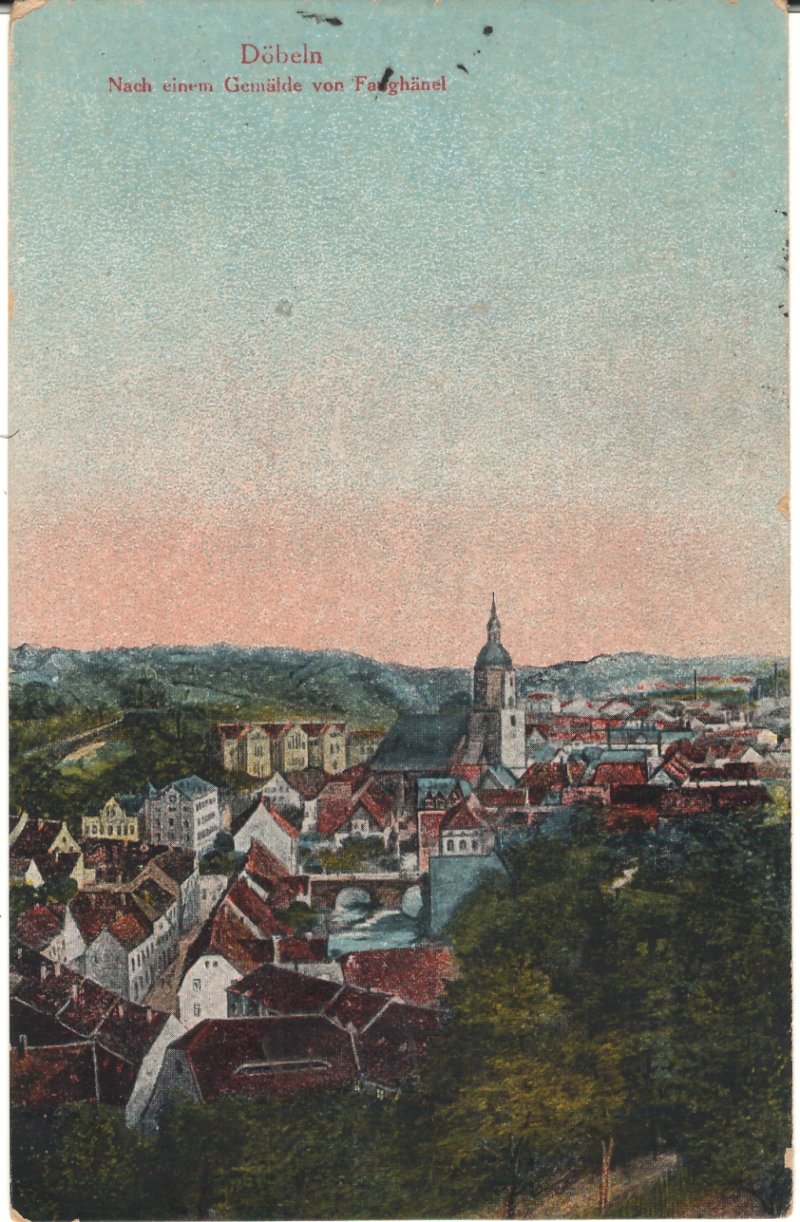 Ansichtspostkarte Döbeln: Nach einem Gemälde von Fanghänel (Stadtmuseum / Kleine Galerie Döbeln CC BY-NC-SA)