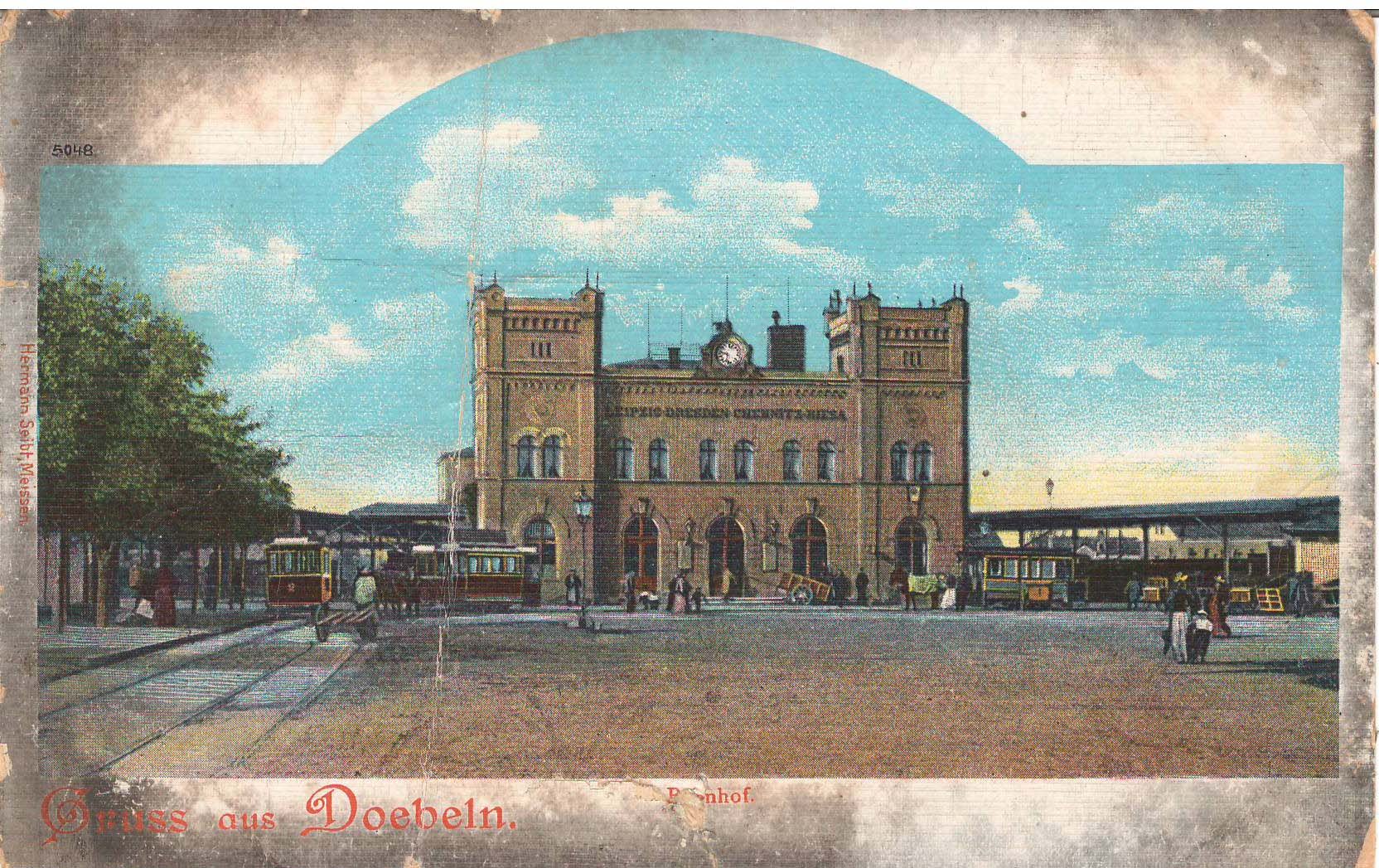 Ansichtspostkarte Döbeln: Gruß aus Döbeln - Bahnhof (Stadtmuseum / Kleine Galerie Döbeln CC BY-NC-SA)