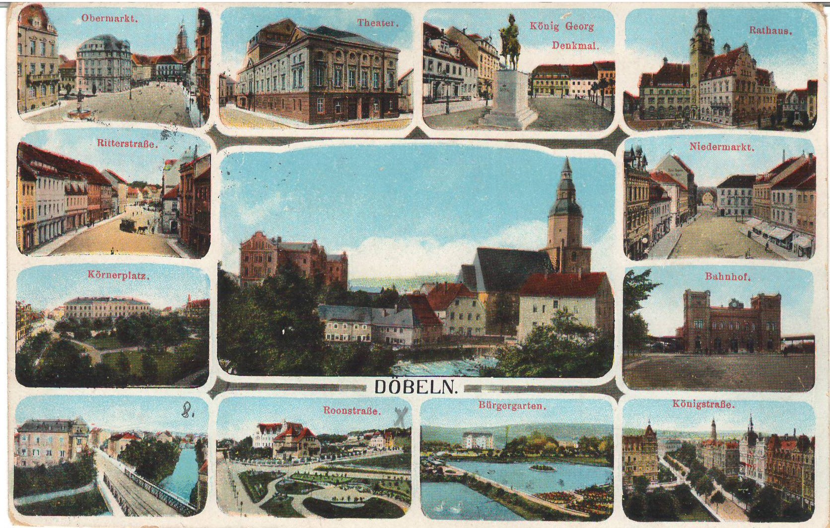 Ansichtspostkarte Döbeln: Verschiedene Stadtansichten (Stadtmuseum / Kleine Galerie Döbeln CC BY-NC-SA)