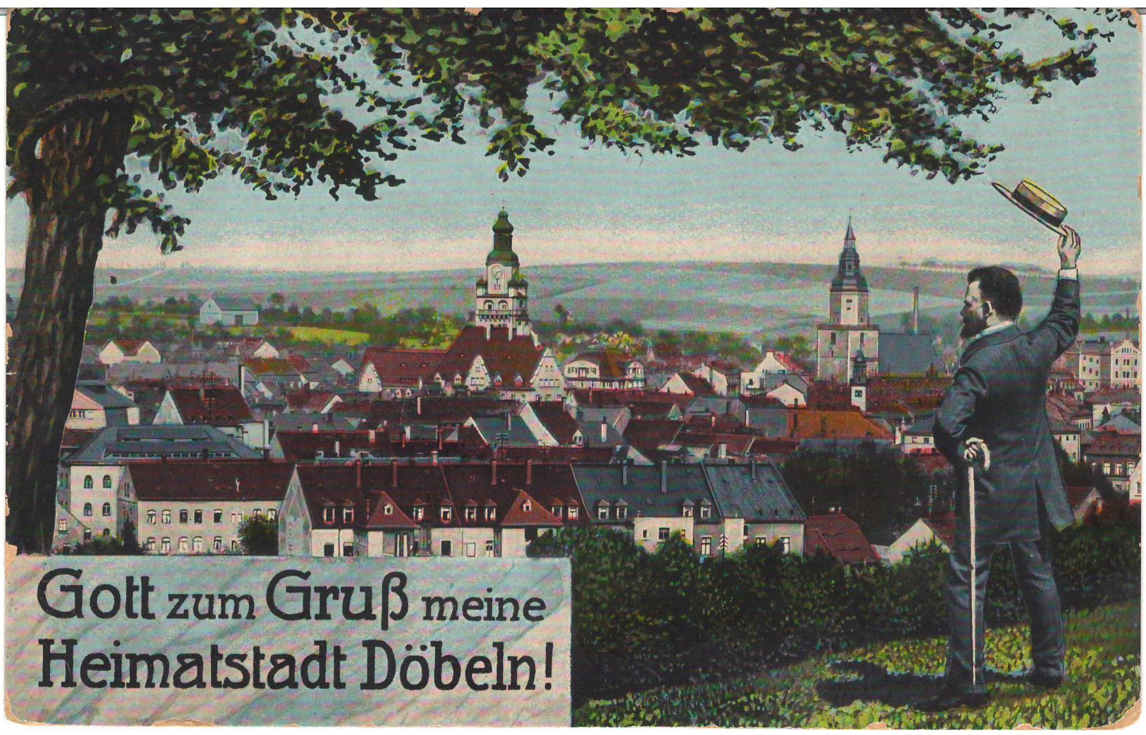 Ansichtspostkarte Döbeln: Gott zum Gruß meine Heimatstadt Döbeln (Stadtmuseum / Kleine Galerie Döbeln CC BY-NC-SA)