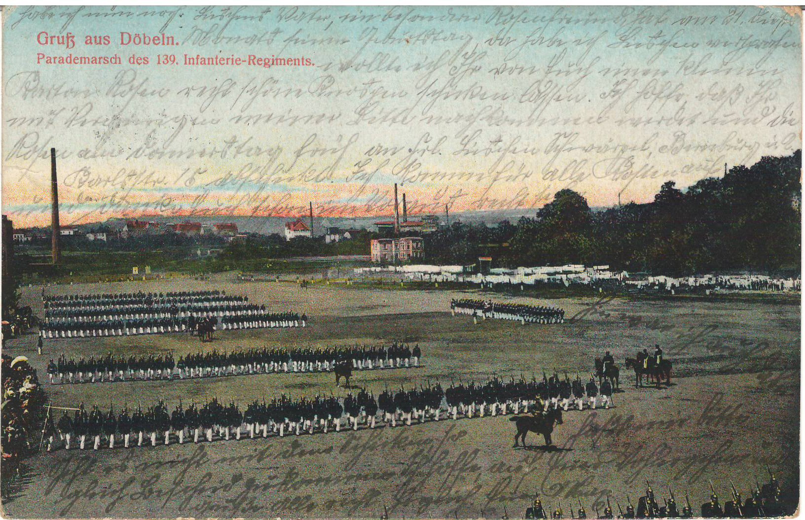 Ansichtspostkarte Döbeln: Parademarsch des 139. Infanterie-Regiments (Stadtmuseum / Kleine Galerie Döbeln CC BY-NC-SA)