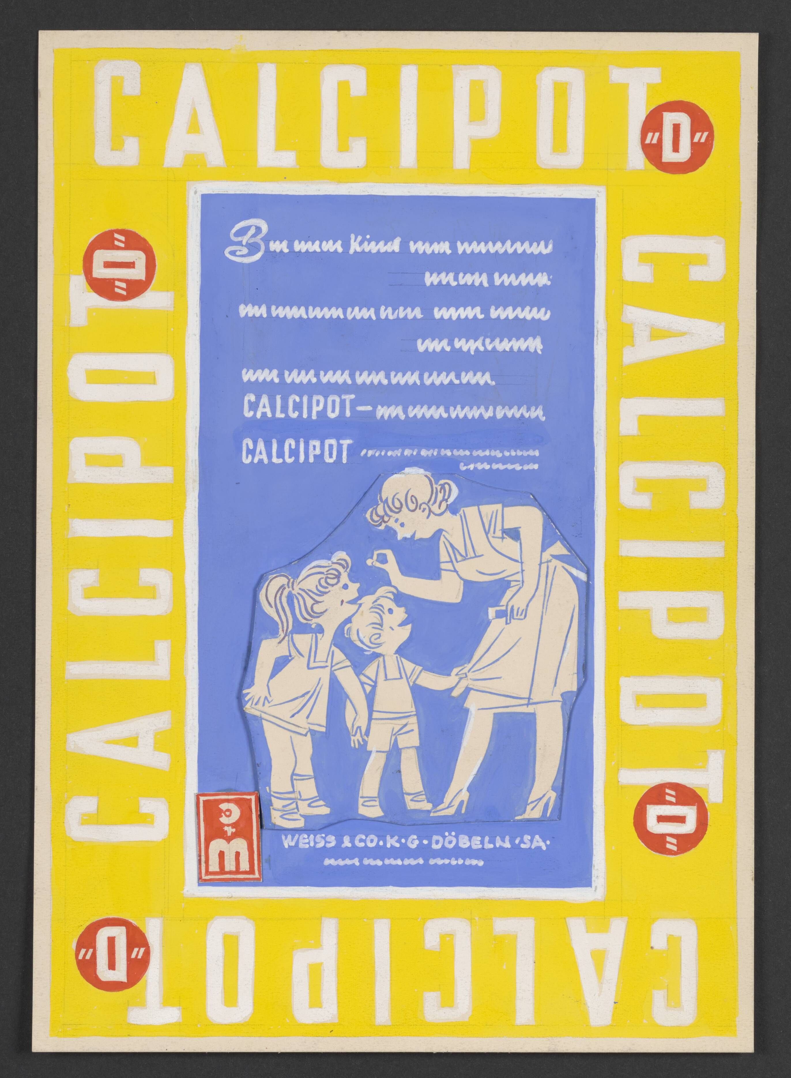 Entwurf eines Werbeplakats für „Calcipot“ (Stadtmuseum / Kleine Galerie Döbeln CC BY-NC-SA)