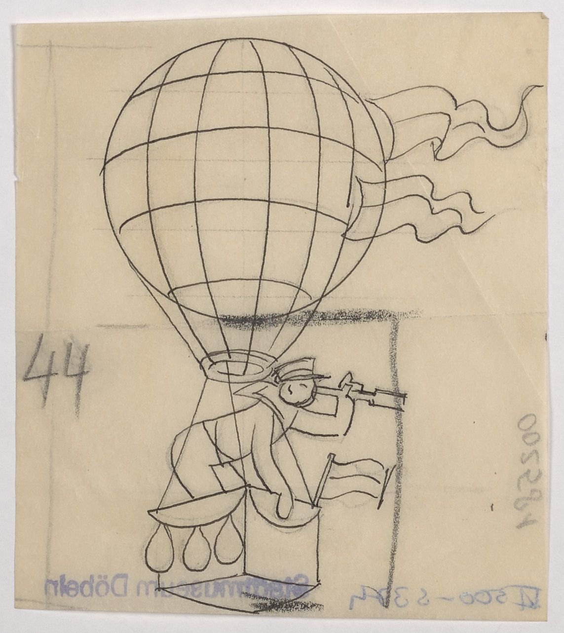 Entwurf "Heißluftballonpilot" (Stadtmuseum / Kleine Galerie Döbeln CC BY-NC-SA)