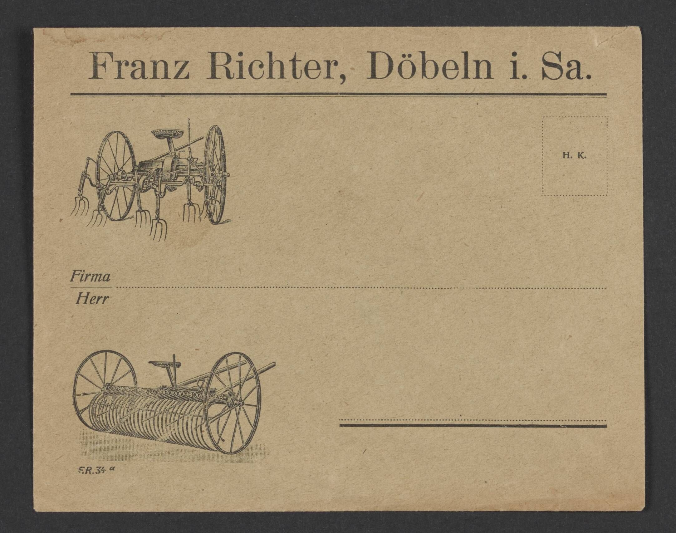 Briefumschlag der Firma Franz Richter (Stadtmuseum / Kleine Galerie Döbeln CC BY-NC-SA)