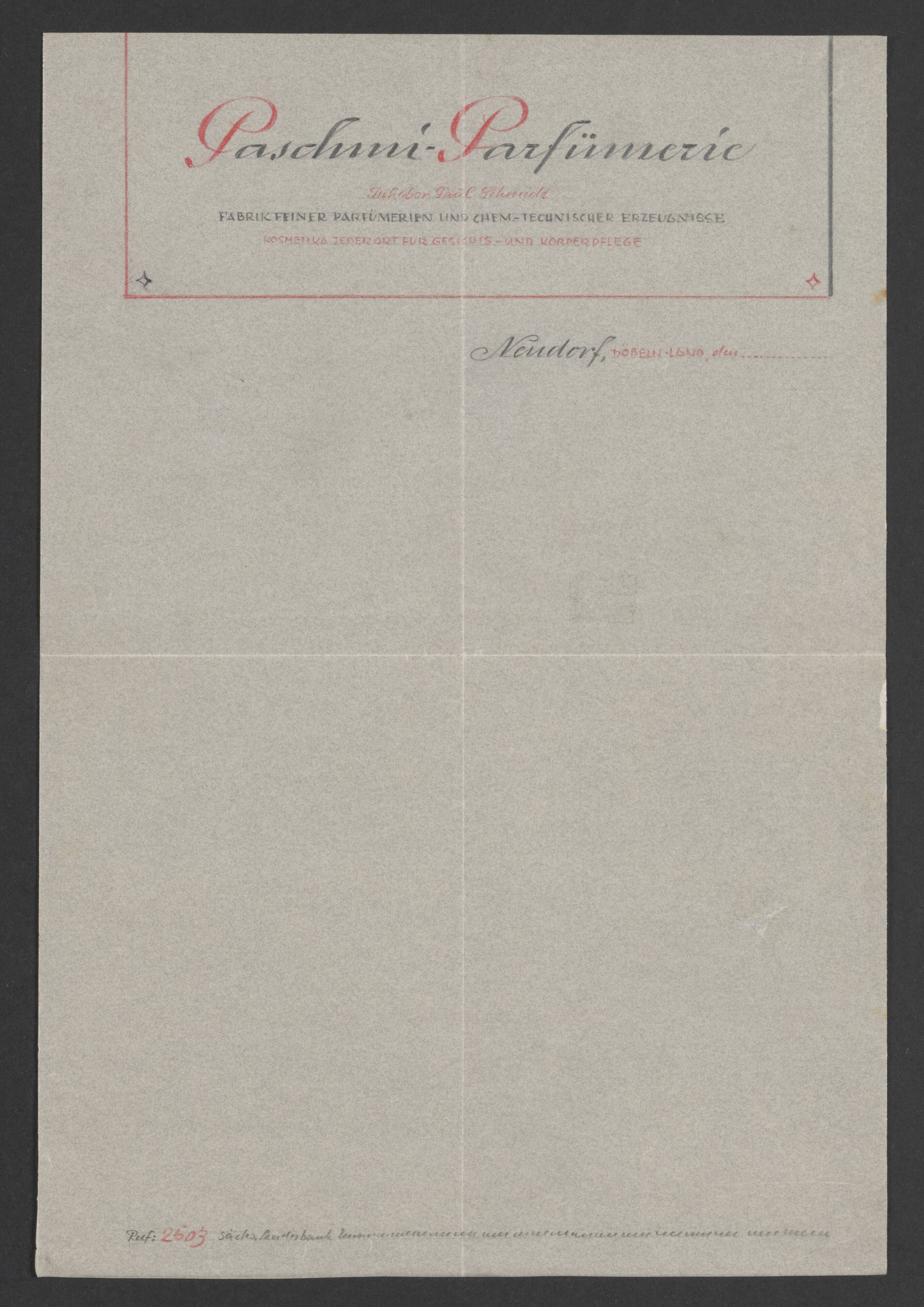 Briefbogen der Firma Paschmi (Stadtmuseum / Kleine Galerie Döbeln CC BY-NC-SA)