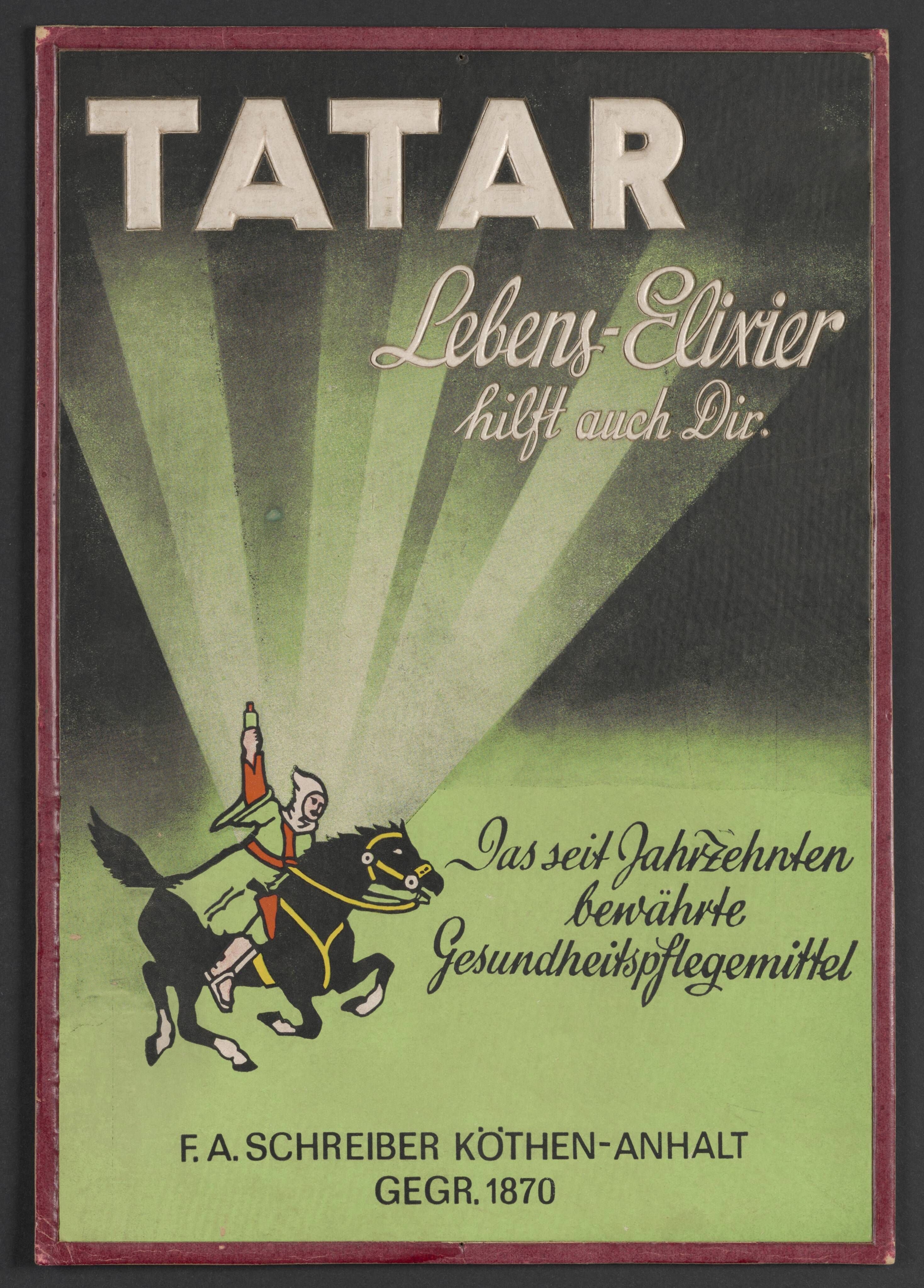 Plakat "Tatar Lebens-Elixier hilft auch Dir.“ (Stadtmuseum / Kleine Galerie Döbeln CC BY-NC-SA)
