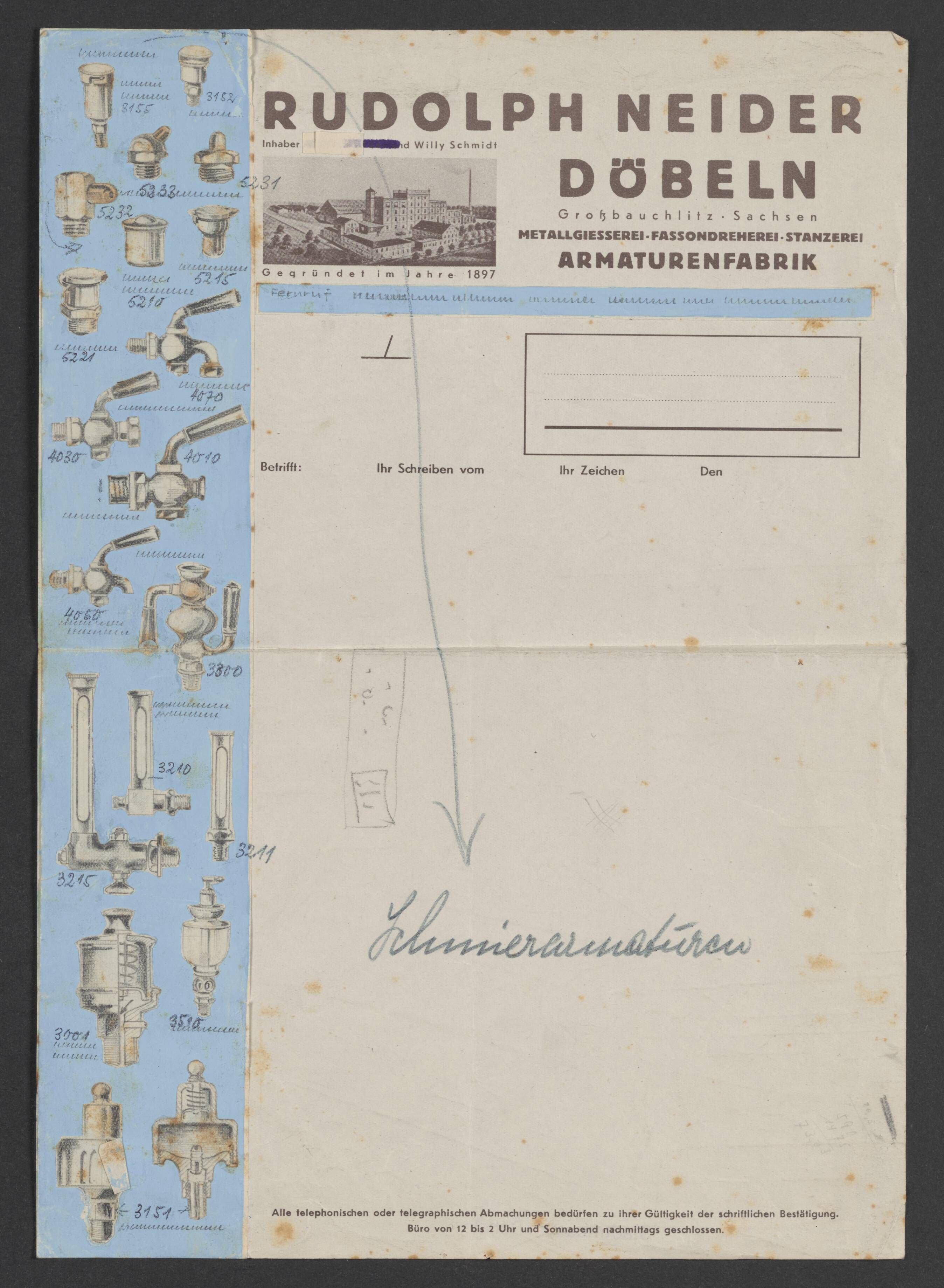 Briefbogen der Firma Rudolph Neider (Stadtmuseum / Kleine Galerie Döbeln CC BY-NC-SA)