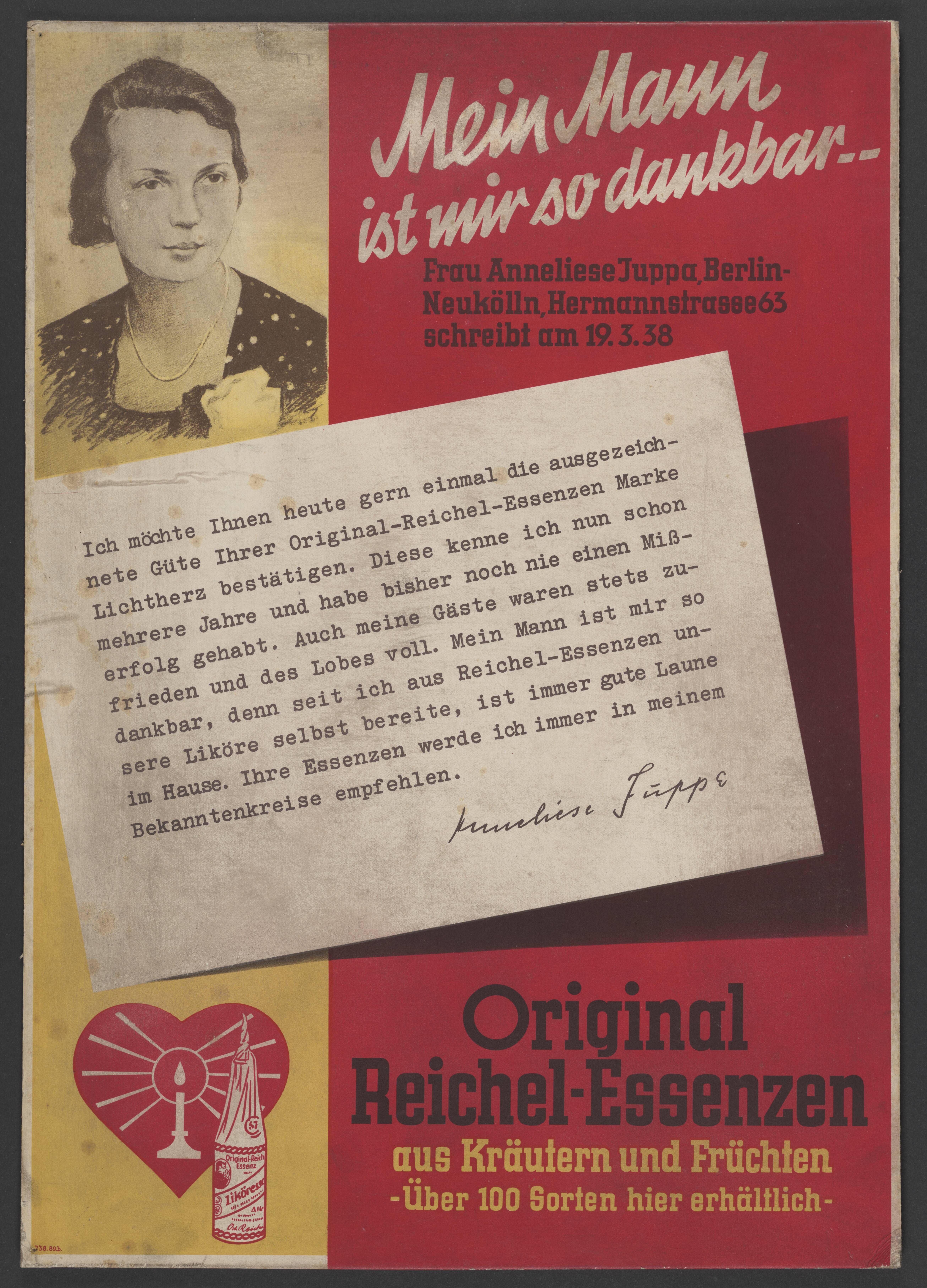 Plakat "Original Reichel-Essenzen" (Stadtmuseum / Kleine Galerie Döbeln CC BY-NC-SA)