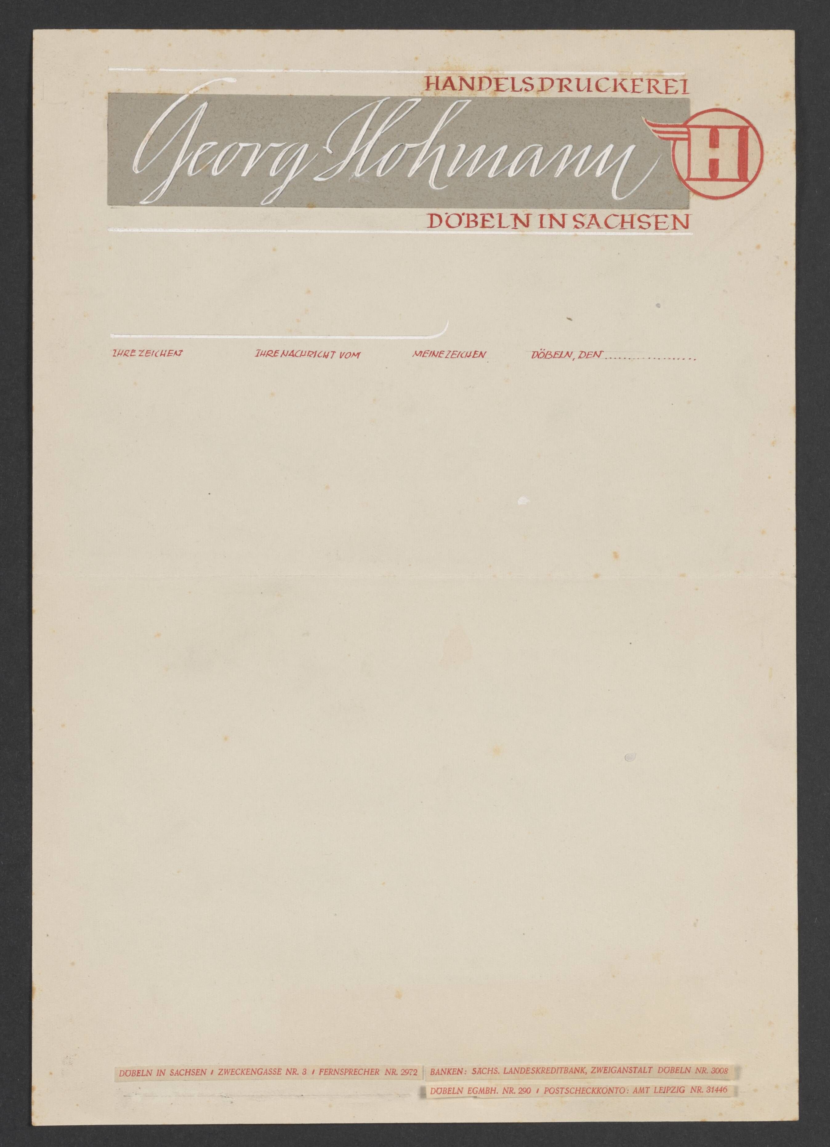 Briefbogenentwurf der Handelsdruckerei Hohmann (Stadtmuseum / Kleine Galerie Döbeln CC BY-NC-SA)