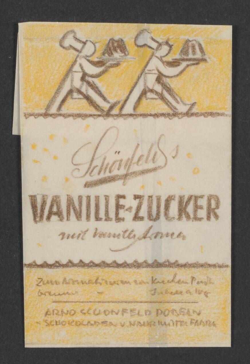 Verpackungsentwurf für Schönfelds Vanille-Zucker (Stadtmuseum / Kleine Galerie Döbeln CC BY-NC-SA)
