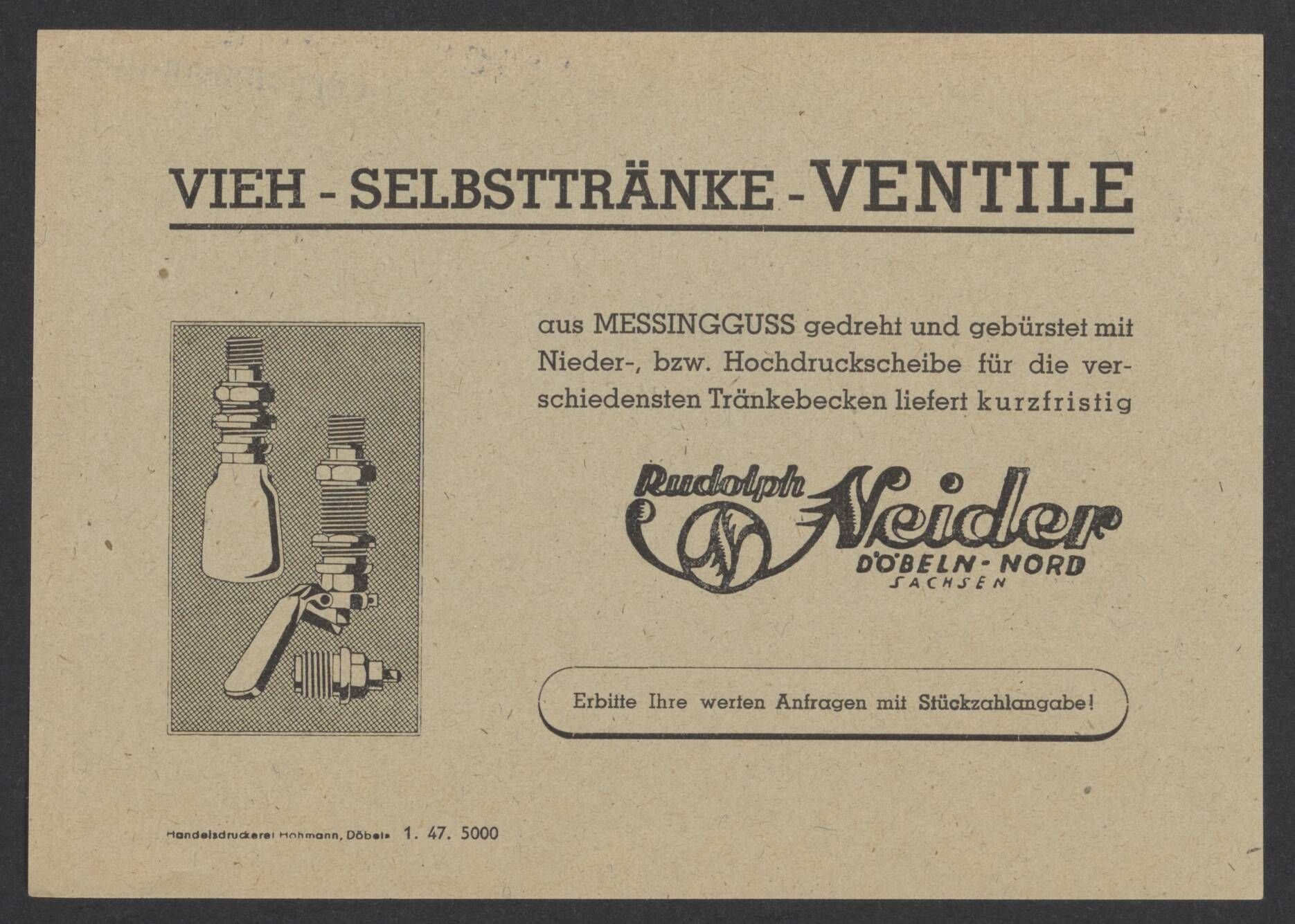 Flyer für Vieh-Selbsttränke-Ventile (Stadtmuseum / Kleine Galerie Döbeln CC BY-NC-SA)