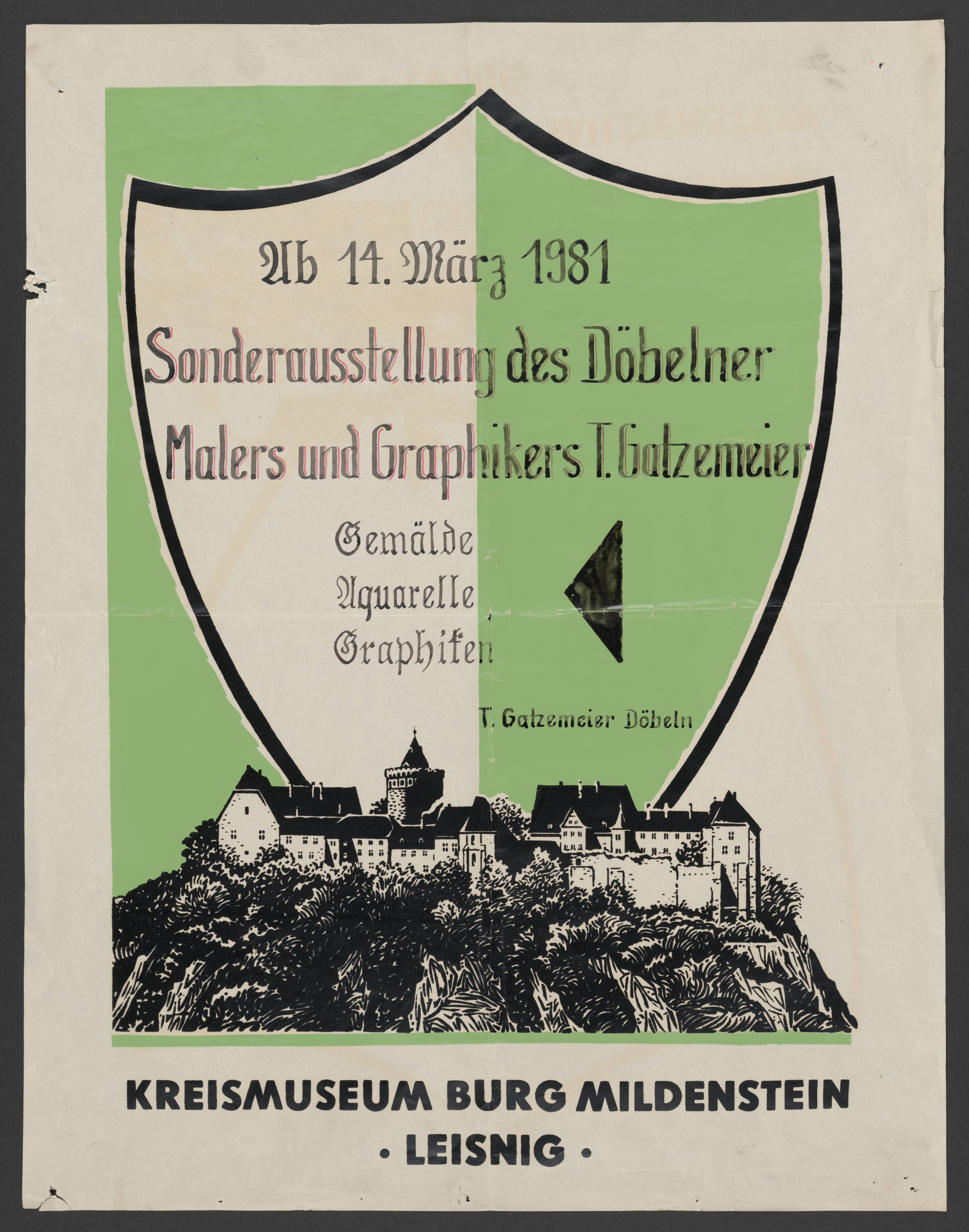 Plakat "Sonderausstellung des Döbelner Malers und Graphikers T. Gatzemeier" (Stadtmuseum / Kleine Galerie Döbeln CC BY-NC-SA)