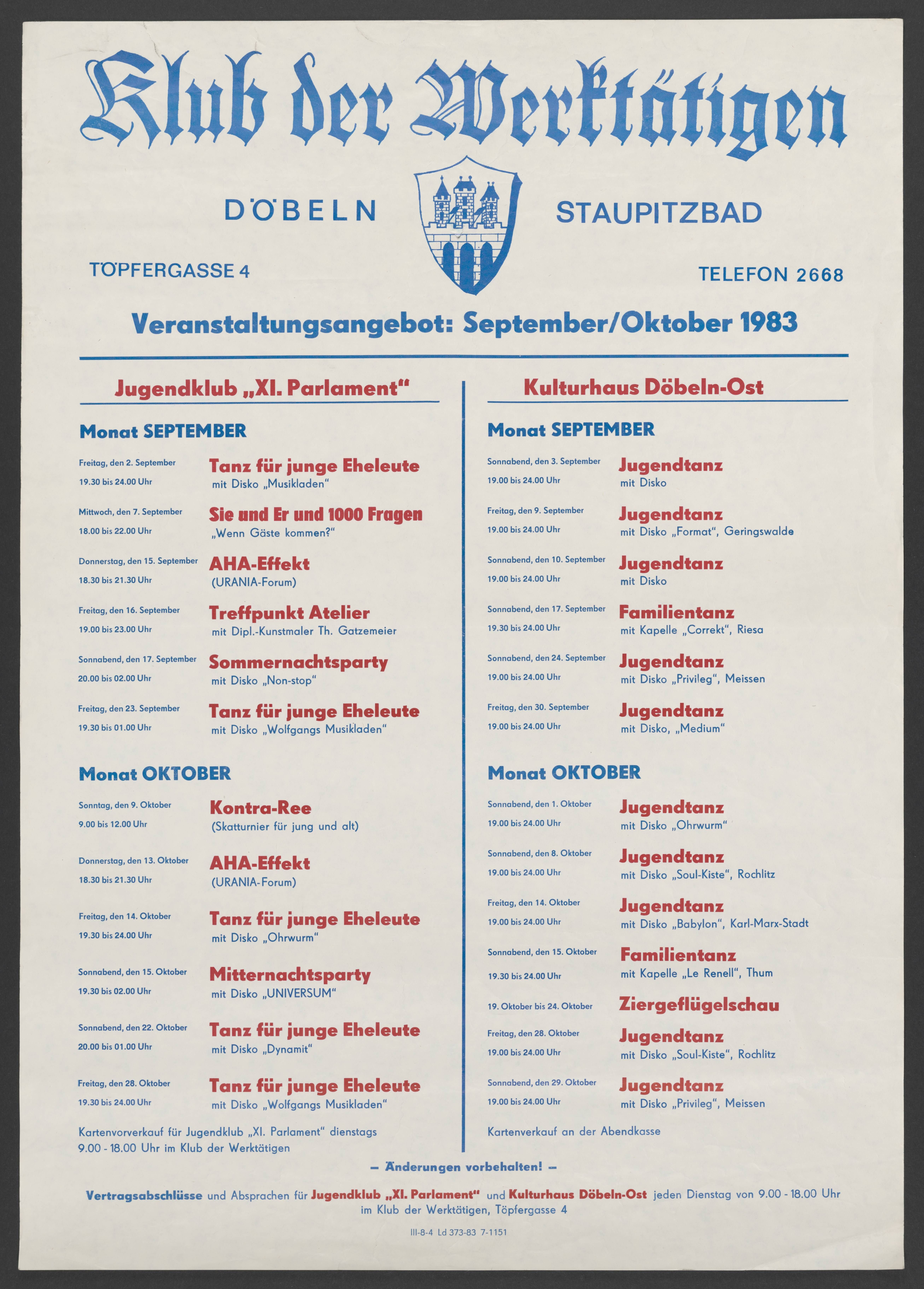 Plakat "Klub der Werktätigen" (Stadtmuseum / Kleine Galerie Döbeln CC BY-NC-SA)