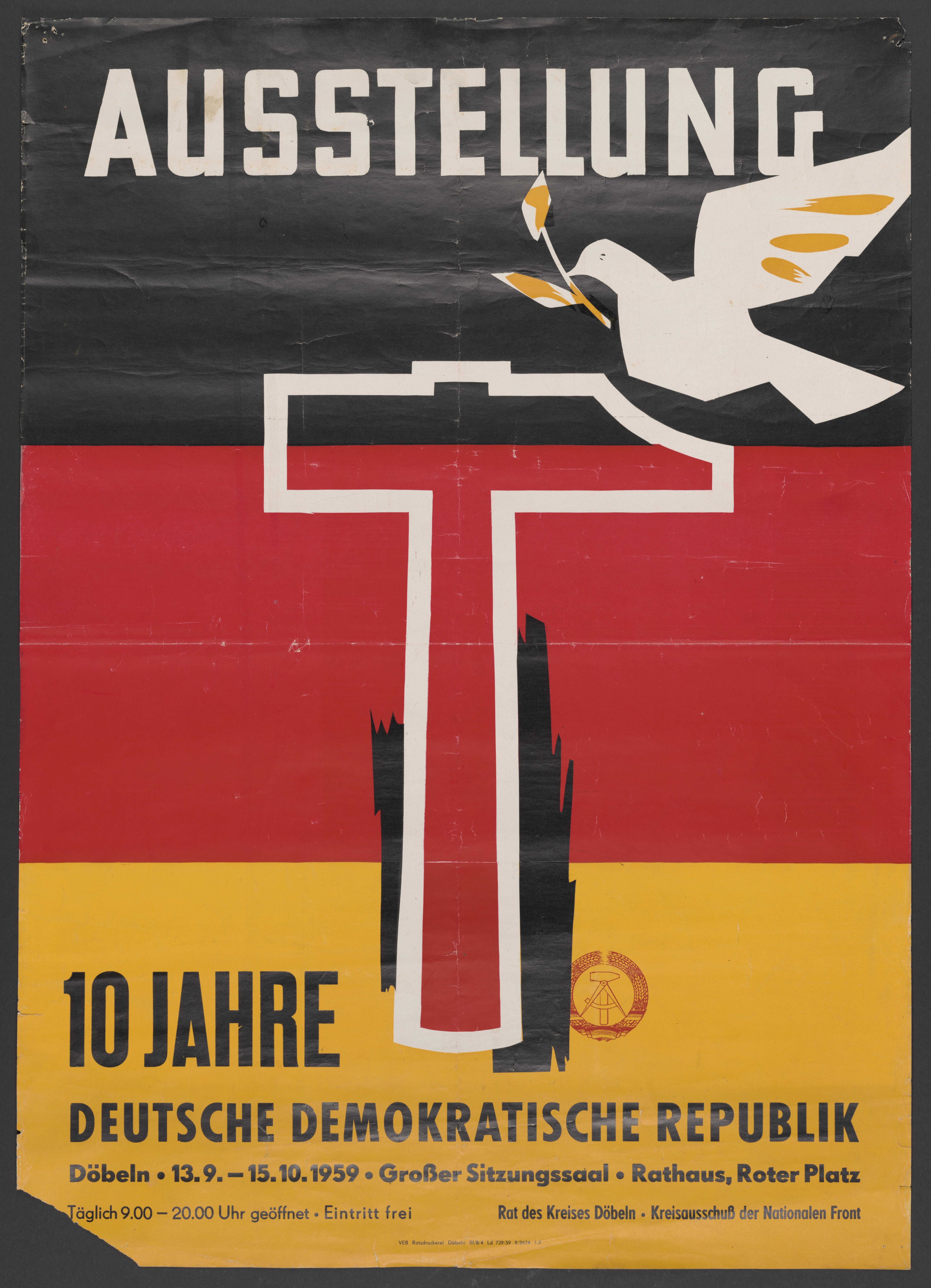 Plakat "Ausstellung 10 Jahre DDR" (Stadtmuseum / Kleine Galerie Döbeln CC BY-NC-SA)