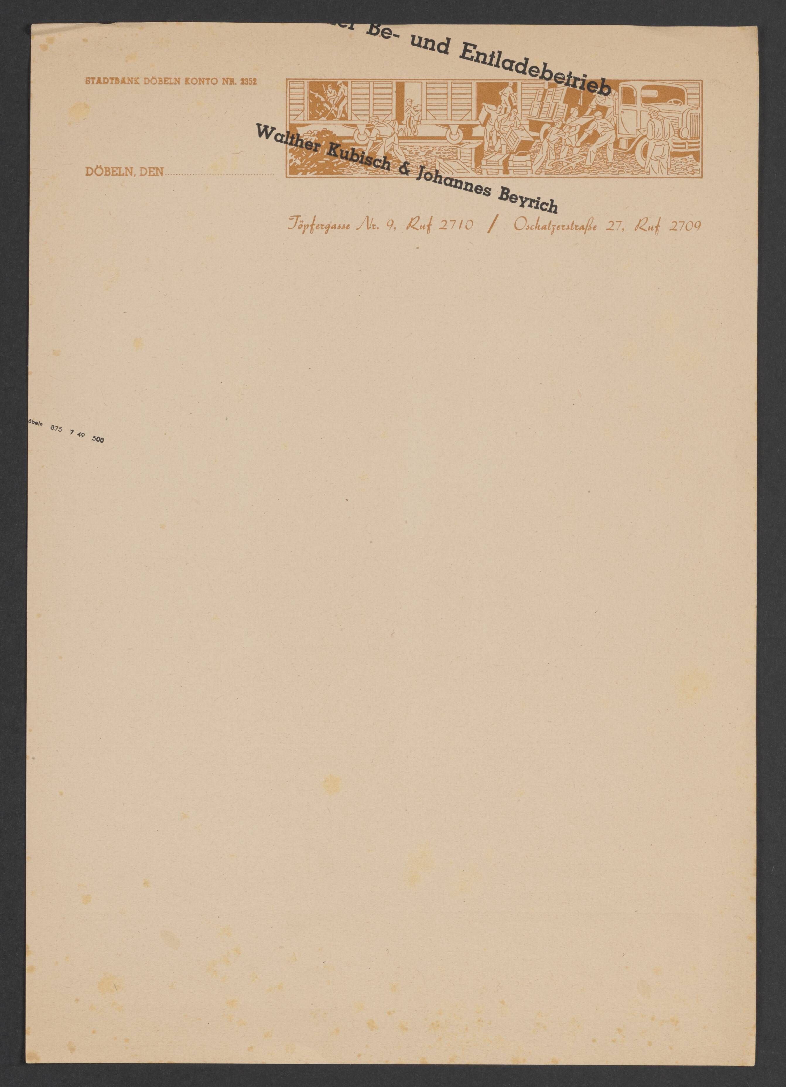 Briefbogen der Firma Walter Kubisch & Johannes Beyrich (Stadtmuseum / Kleine Galerie Döbeln CC BY-NC-SA)