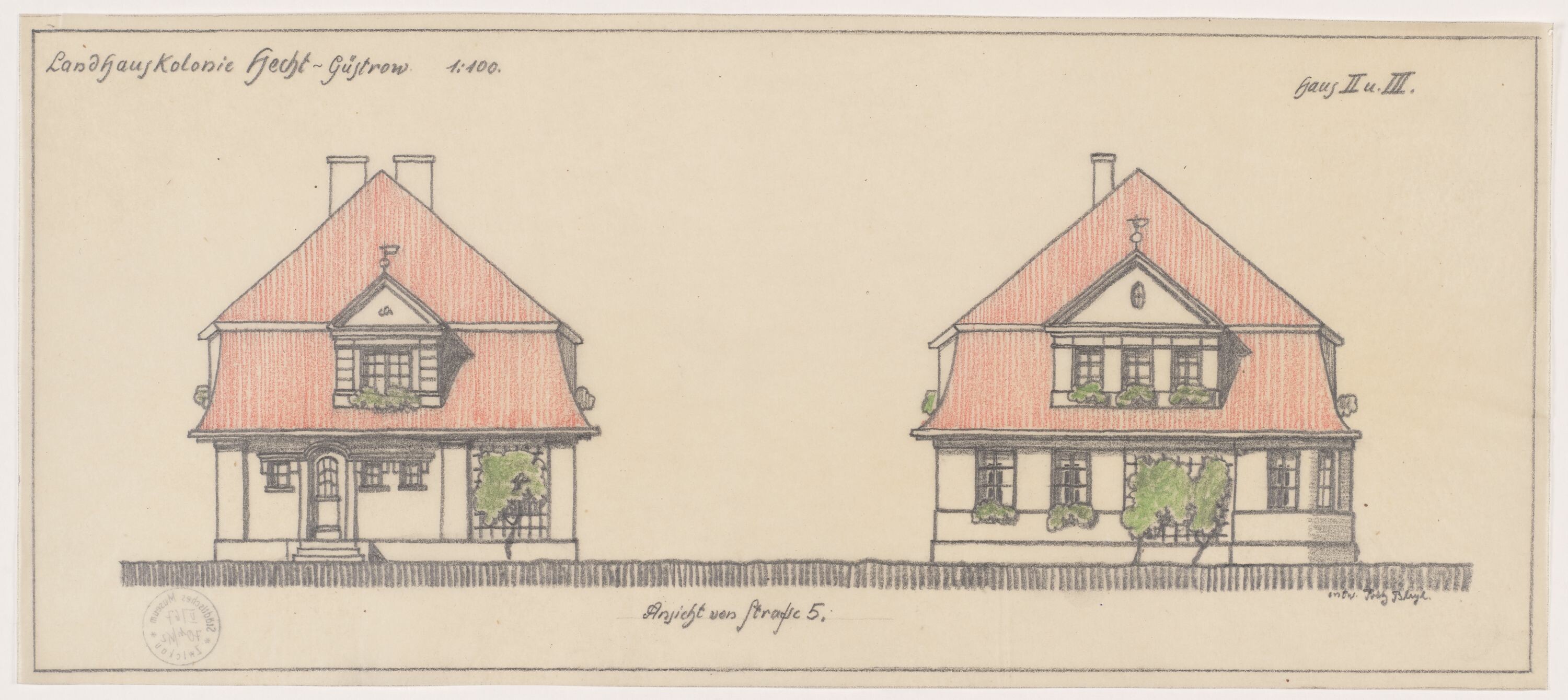 Landhauskolonie Hecht-Güstrow, Haus II und III, Entwurf (© Bleyl, Berlin/Solingen RR-F)
