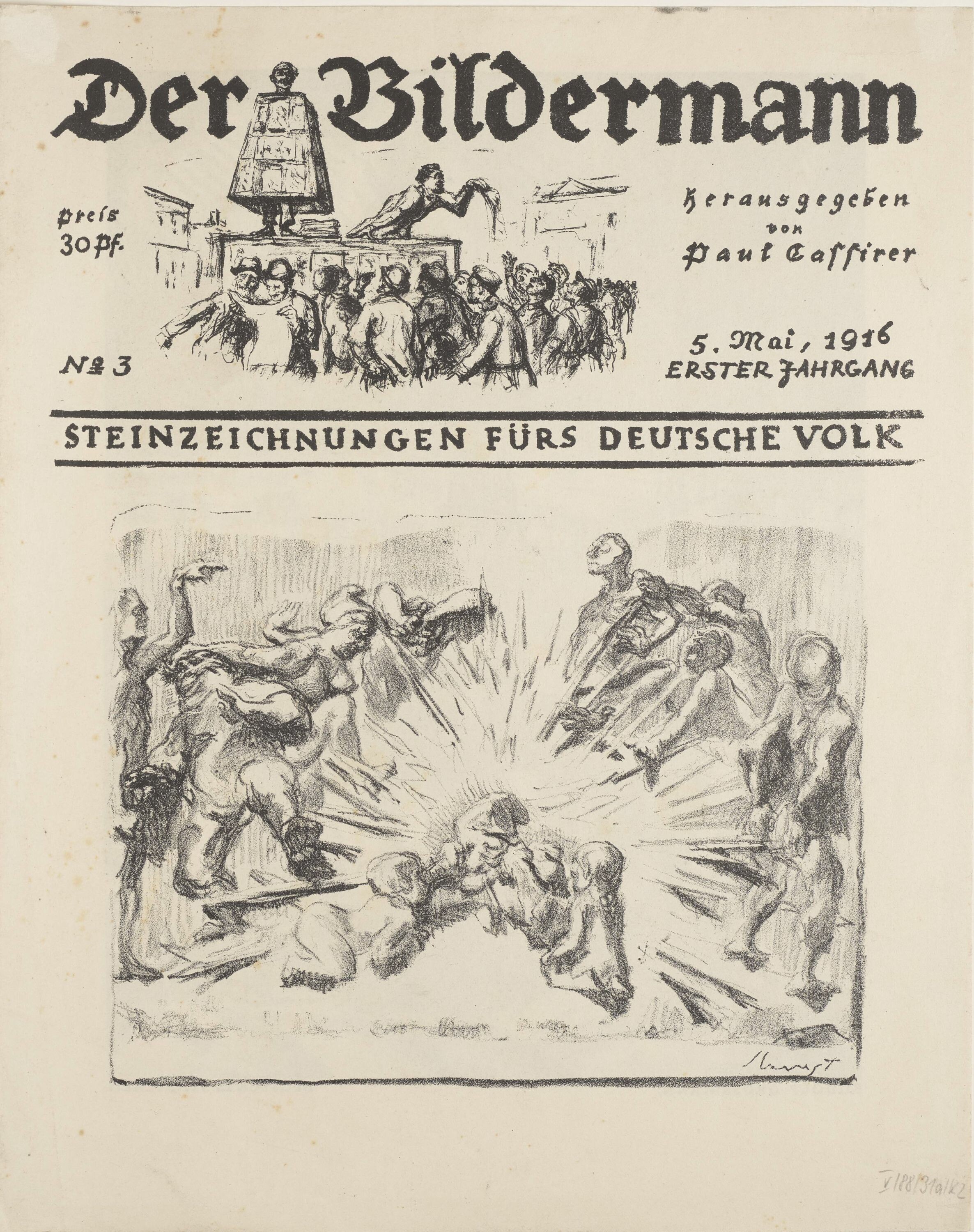 ohne Titel (Furcht vor dem deutschen Michel), aus: Der Bildermann, Nr. 3, Mai 1916 (KUNSTSAMMLUNGEN ZWICKAU Max-Pechstein-Museum RR-F)