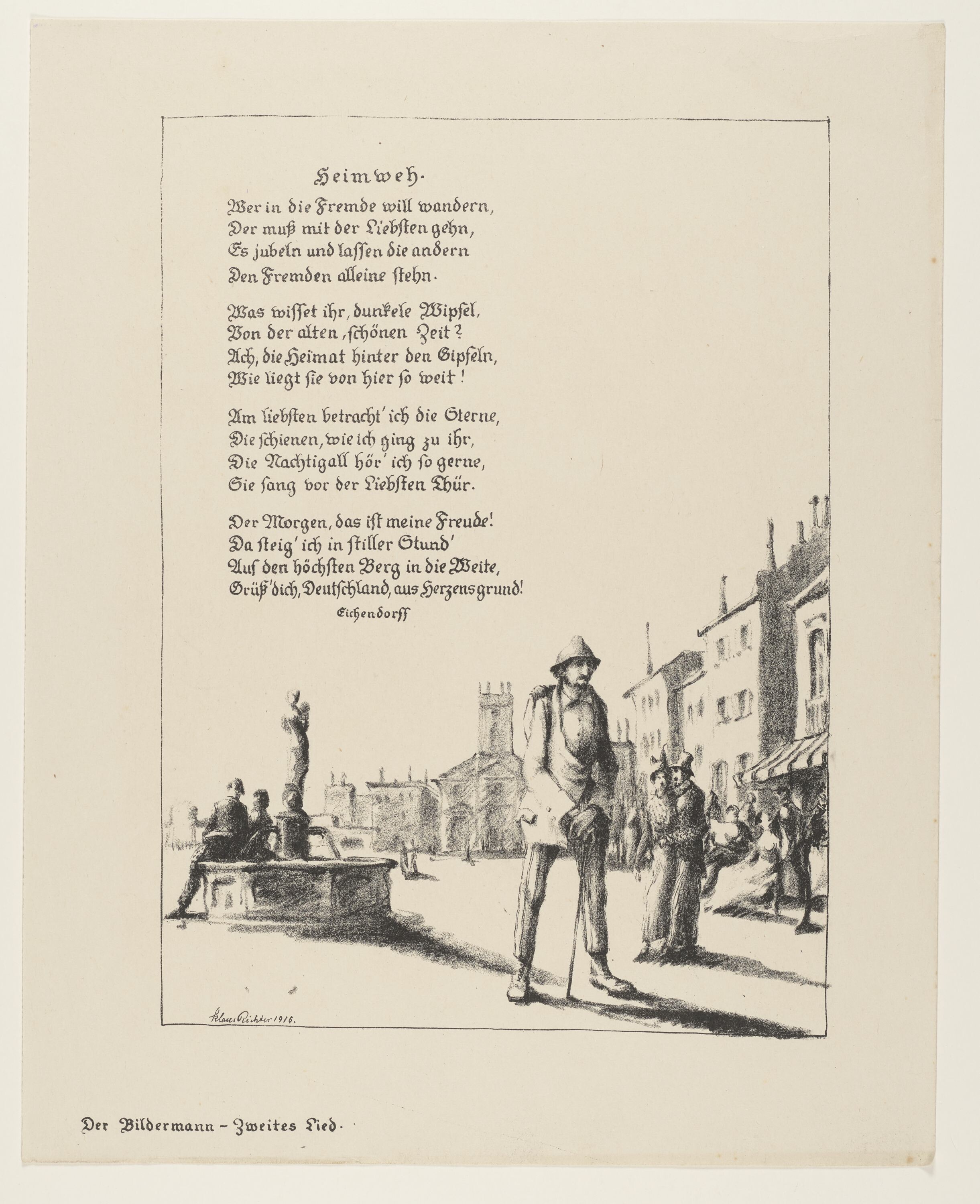 Illustration zum Gedicht Heimweh von Eichendorff, aus: Der Bildermann, Nr. 3, Mai 1916 (© VG Bild-Kunst, Bonn 2021 RR-F)