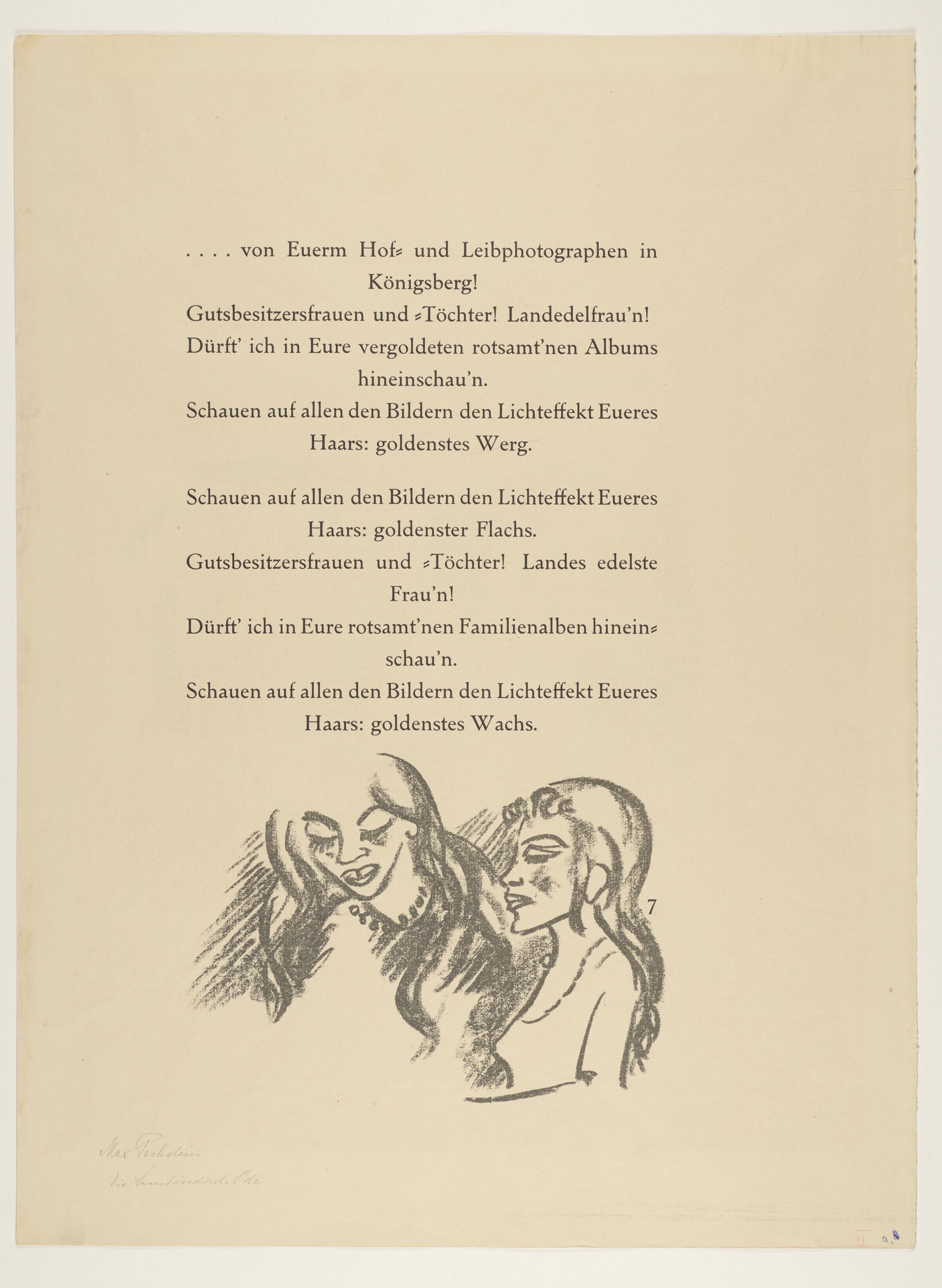 Frau und Mädchen, aus: Heinrich Lautensack: Paraphrasen zur Samländischen Ode, 21 Lithografien, Seite 7 (© Pechstein - Hamburg / Tökendorf, 2021 | VG Bild-Kunst, Bonn 2021 RR-F)