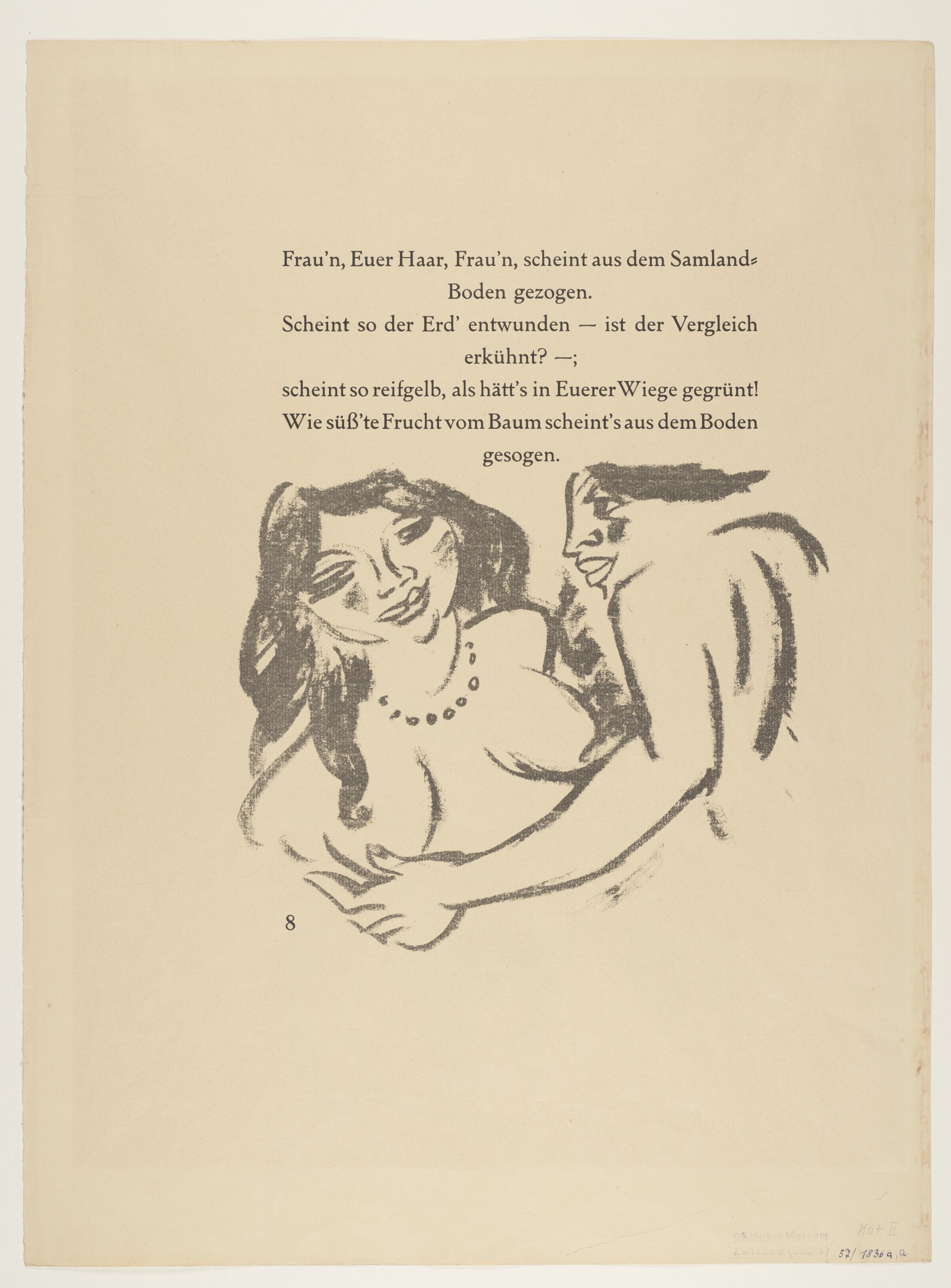Zwei Frauen, aus: Heinrich Lautensack: Paraphrasen zur Samländischen Ode, 21 Lithografien, Seite 8 (© Pechstein - Hamburg / Tökendorf, 2021 | VG Bild-Kunst, Bonn 2021 RR-F)