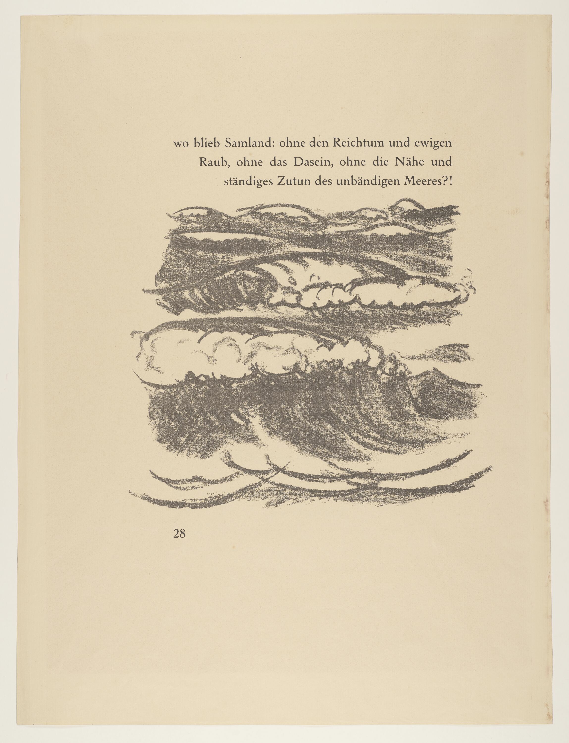 Wellen, aus: Heinrich Lautensack: Paraphrasen zur Samländischen Ode, 21 Lithografien, Seite 28 (© Pechstein - Hamburg / Tökendorf, 2021 | VG Bild-Kunst, Bonn 2021 RR-F)