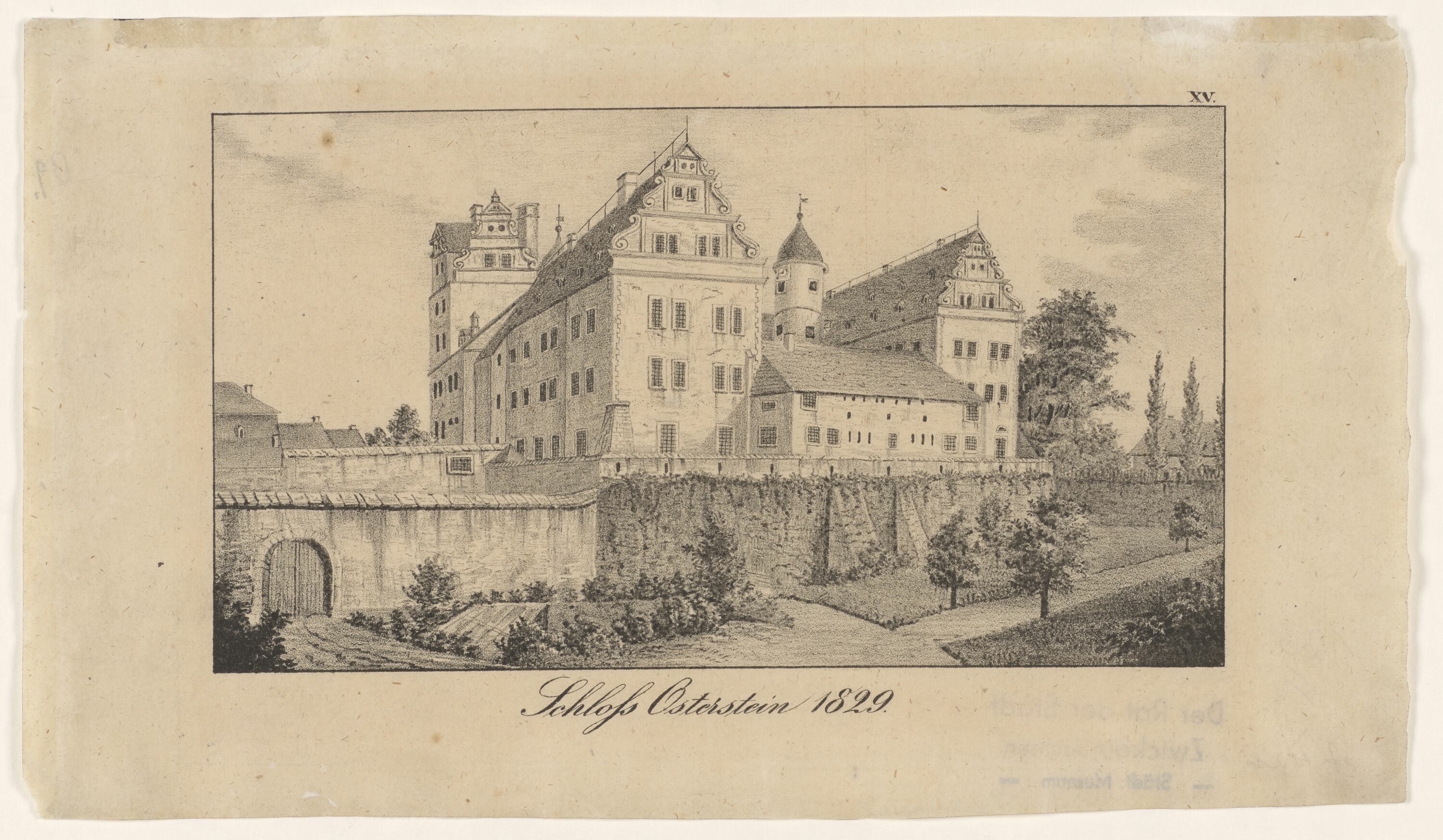 Schloß Osterstein 1829, aus: Herzog, Chronik von Zwickau Bd. II, 1839 (KUNSTSAMMLUNGEN ZWICKAU Max-Pechstein-Museum RR-F)