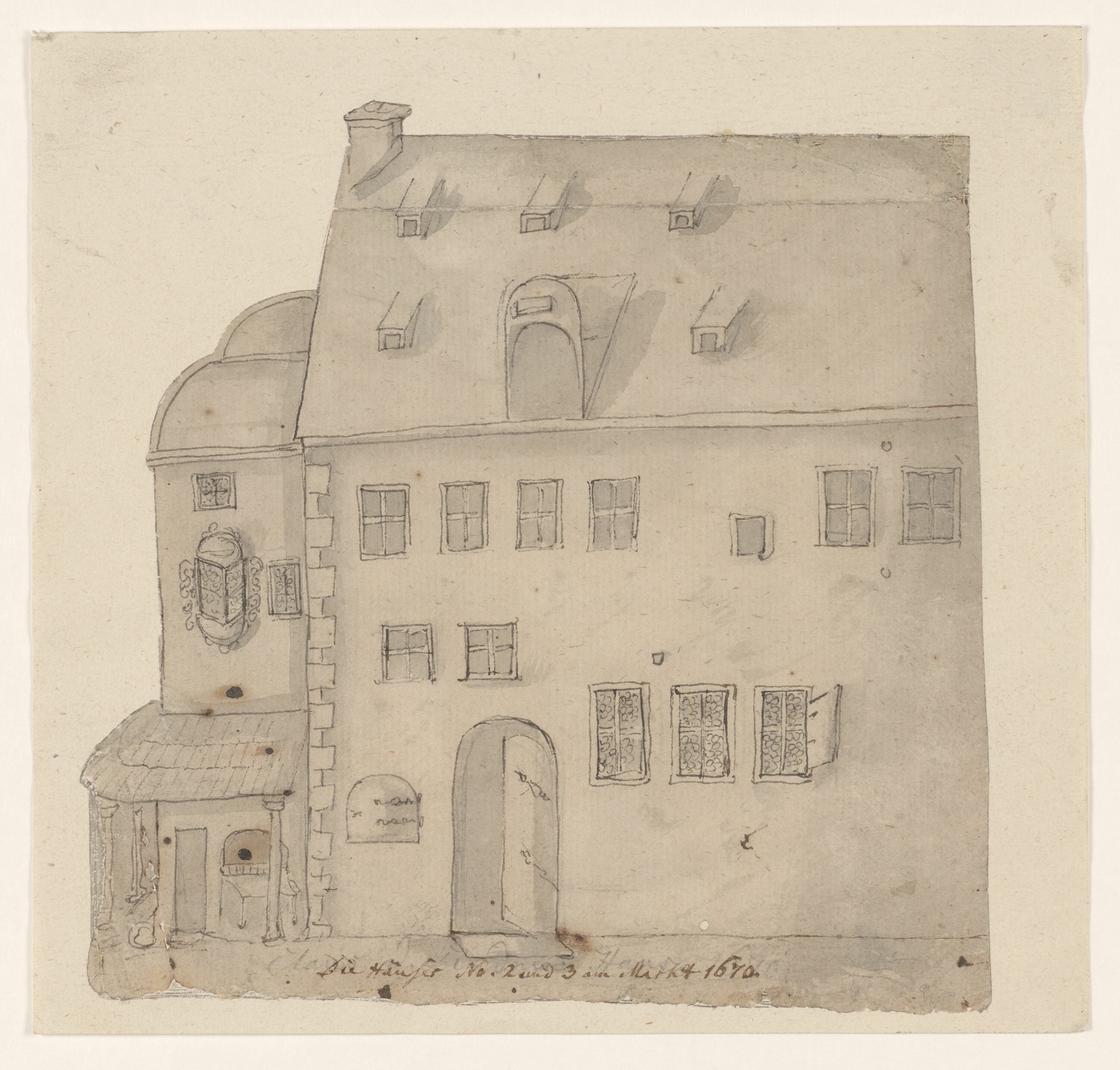 Die Häuser No. 2 und 3 am Markt 1670 (KUNSTSAMMLUNGEN ZWICKAU Max-Pechstein-Museum RR-F)