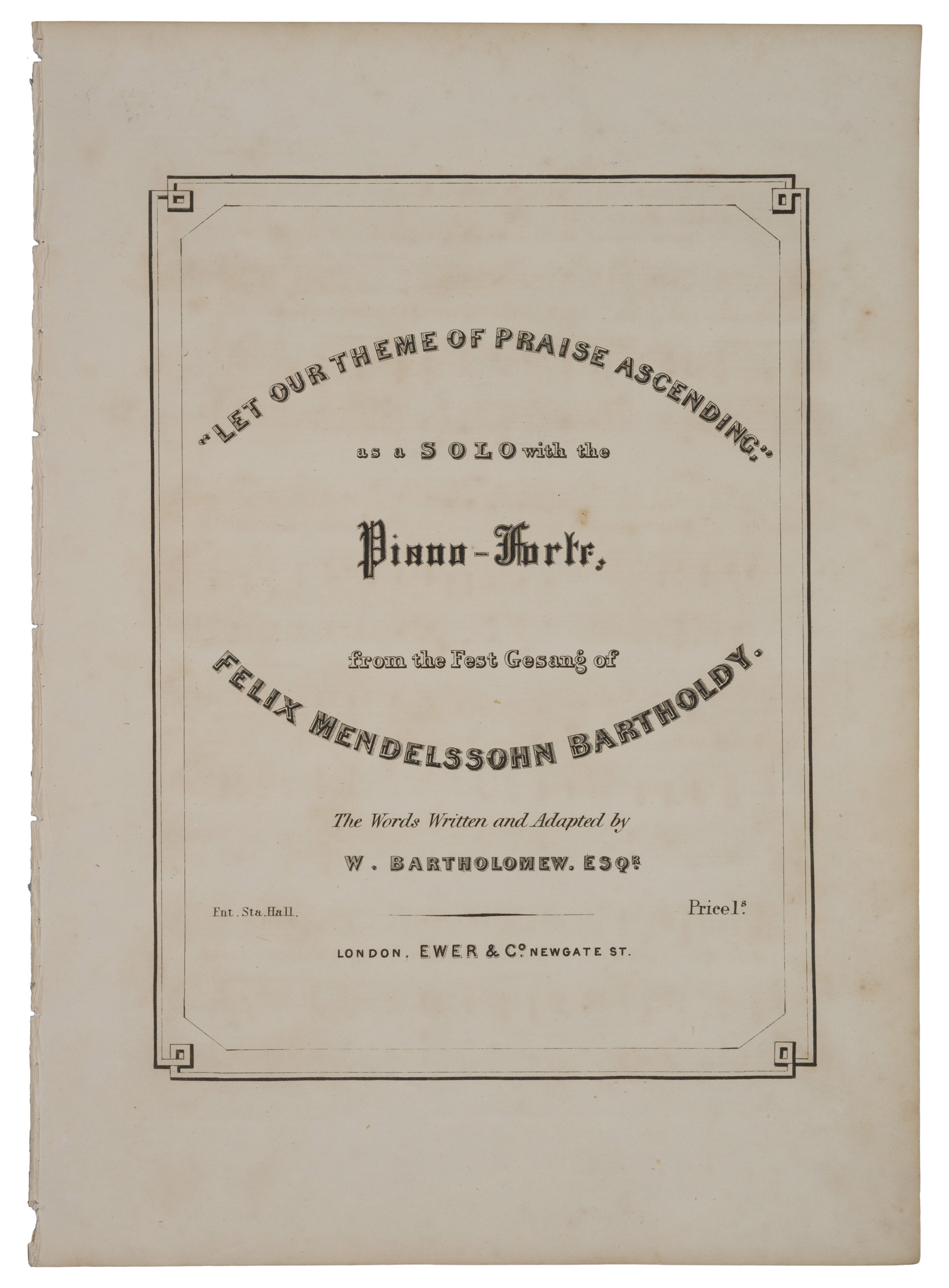 Klavierauszug der Einzelausgabe von Nr. 2 des »Felix Mendelssohn Bartholdy, Festgesang (»Gutenberg-Kantate«) für Männerchor und zwei Blech-Blasorcheser, MWV D 4 (Felix-Mendelssohn-Bartholdy-Stiftung RR-F)