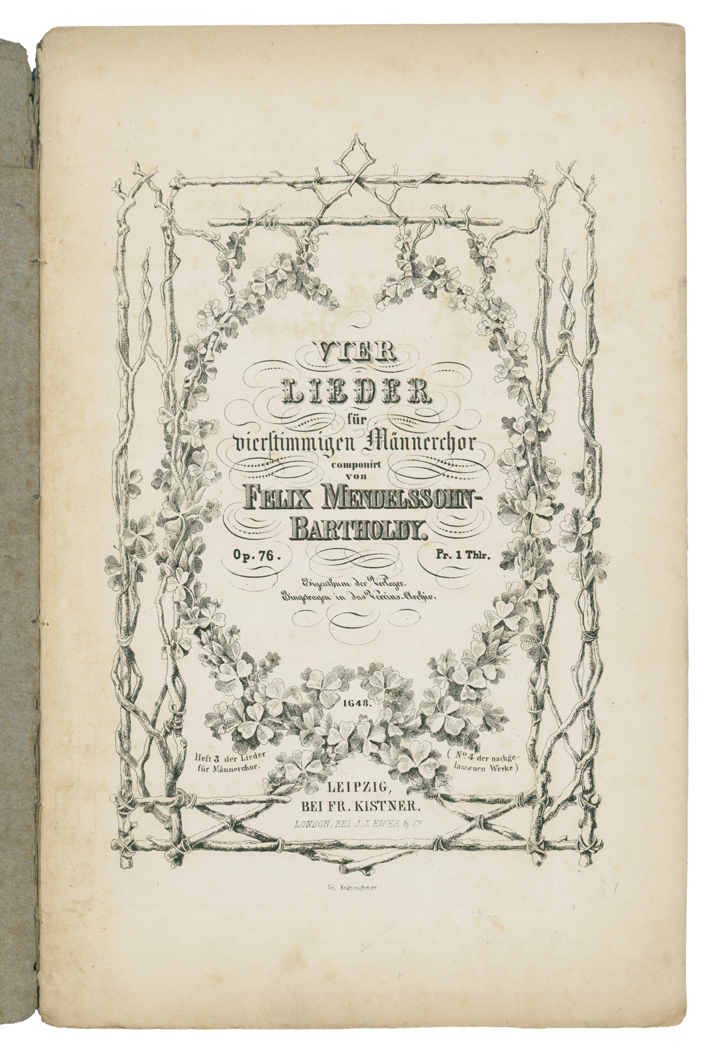 Felix Mendelssohn Bartholdy, Vier Lieder für Männerstimmen op. 76 (Felix-Mendelssohn-Bartholdy-Stiftung RR-F)